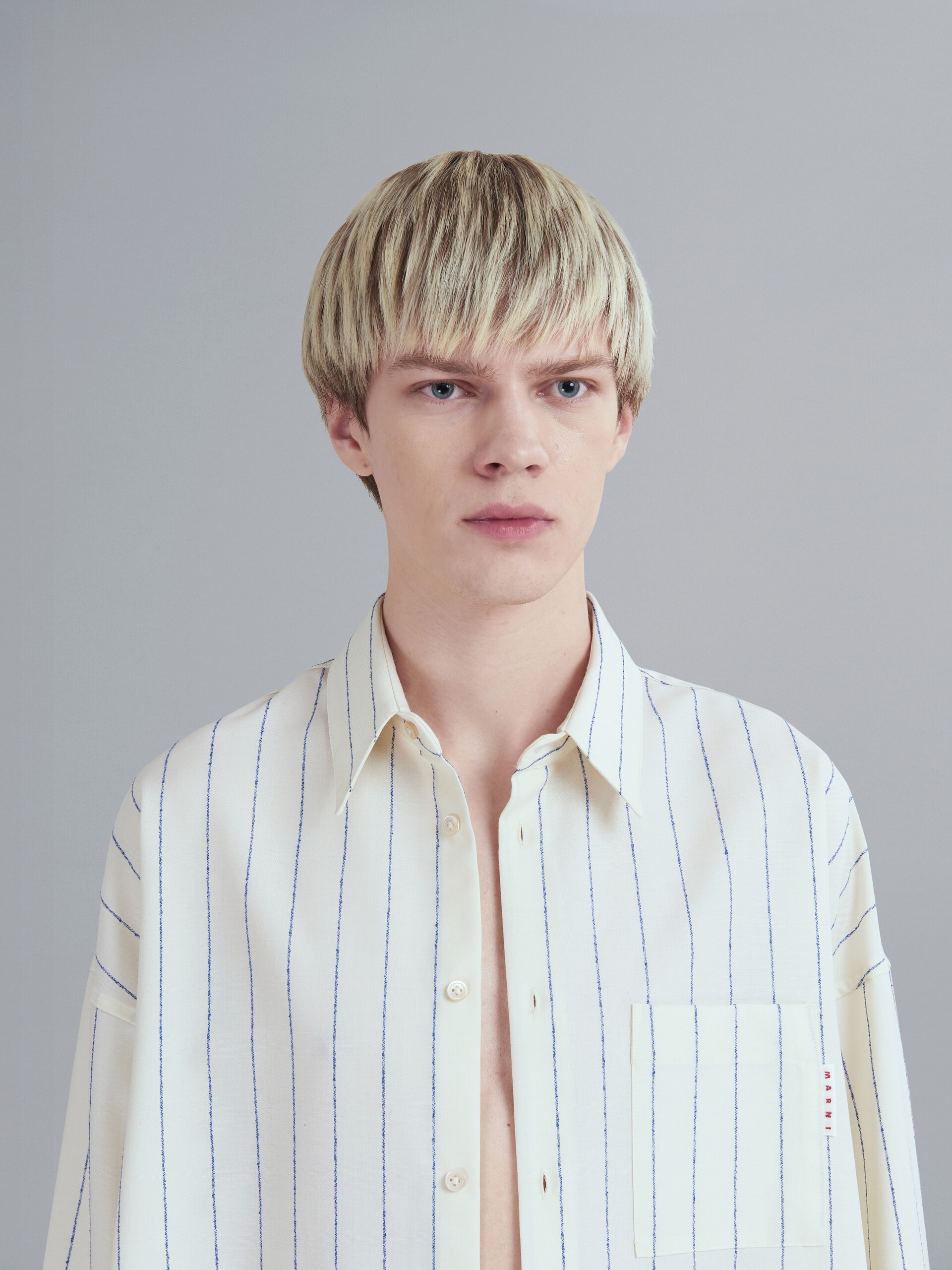 WHITE PINSTRIPED FRESCO WOOL SHIRT - 4