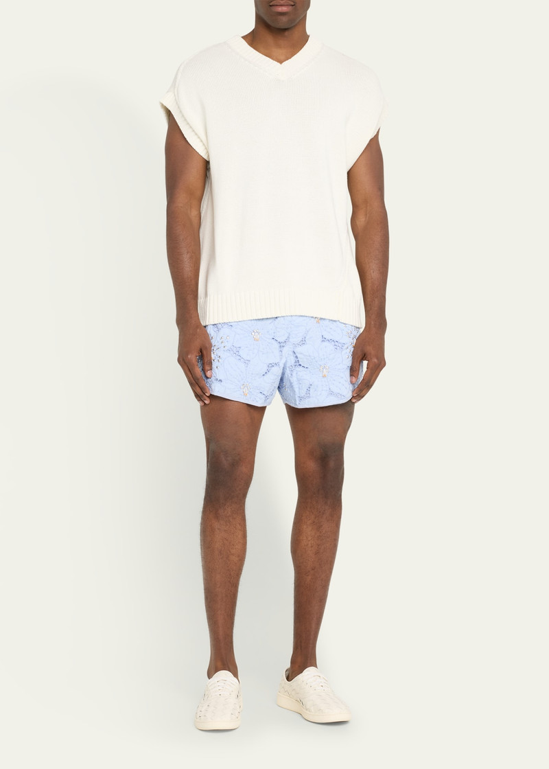 WALES BONNER Men's Embellished Floral Lace Running Shorts outlook
