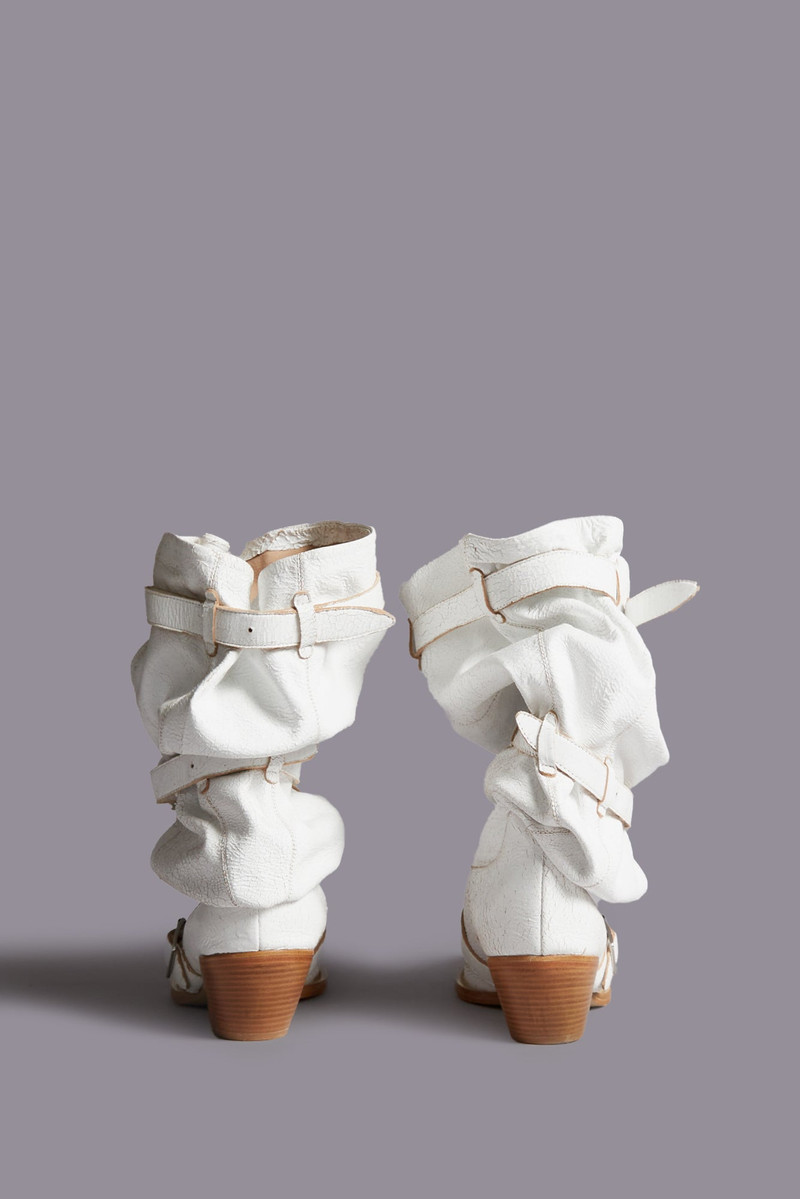 R13 BUCKLED-UP SLOUCH COWBOY BOOT - CRACKLE WHITE - R13 outlook