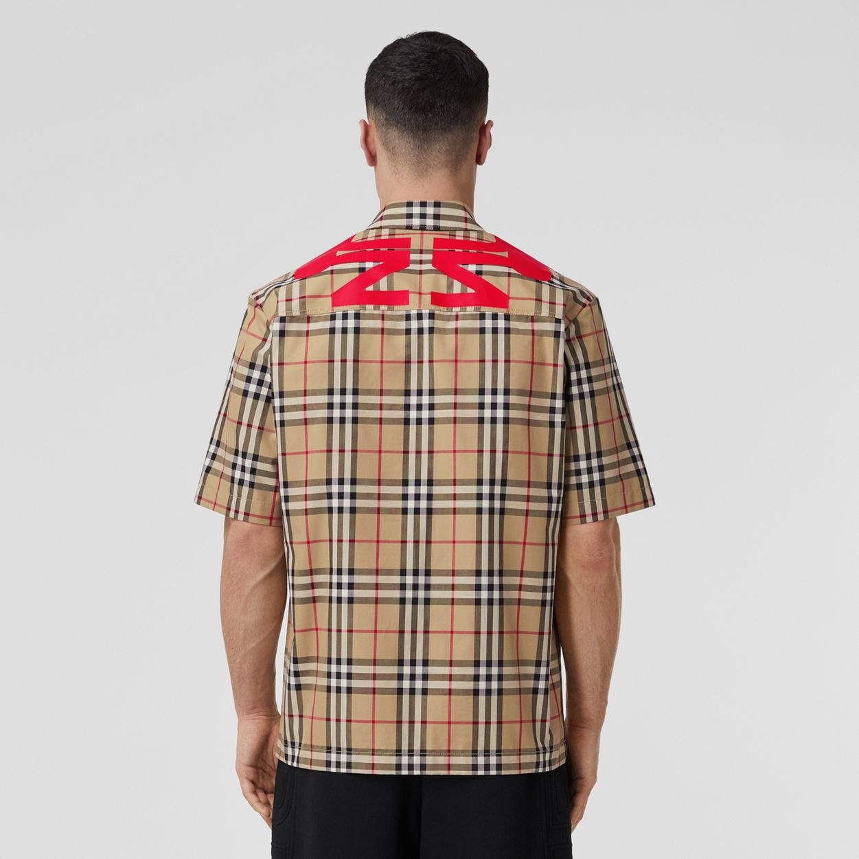 Short-sleeve Slogan Print Check Cotton Shirt - 4
