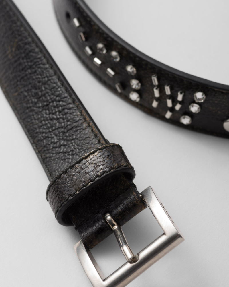 Antiqued madras leather belt 3