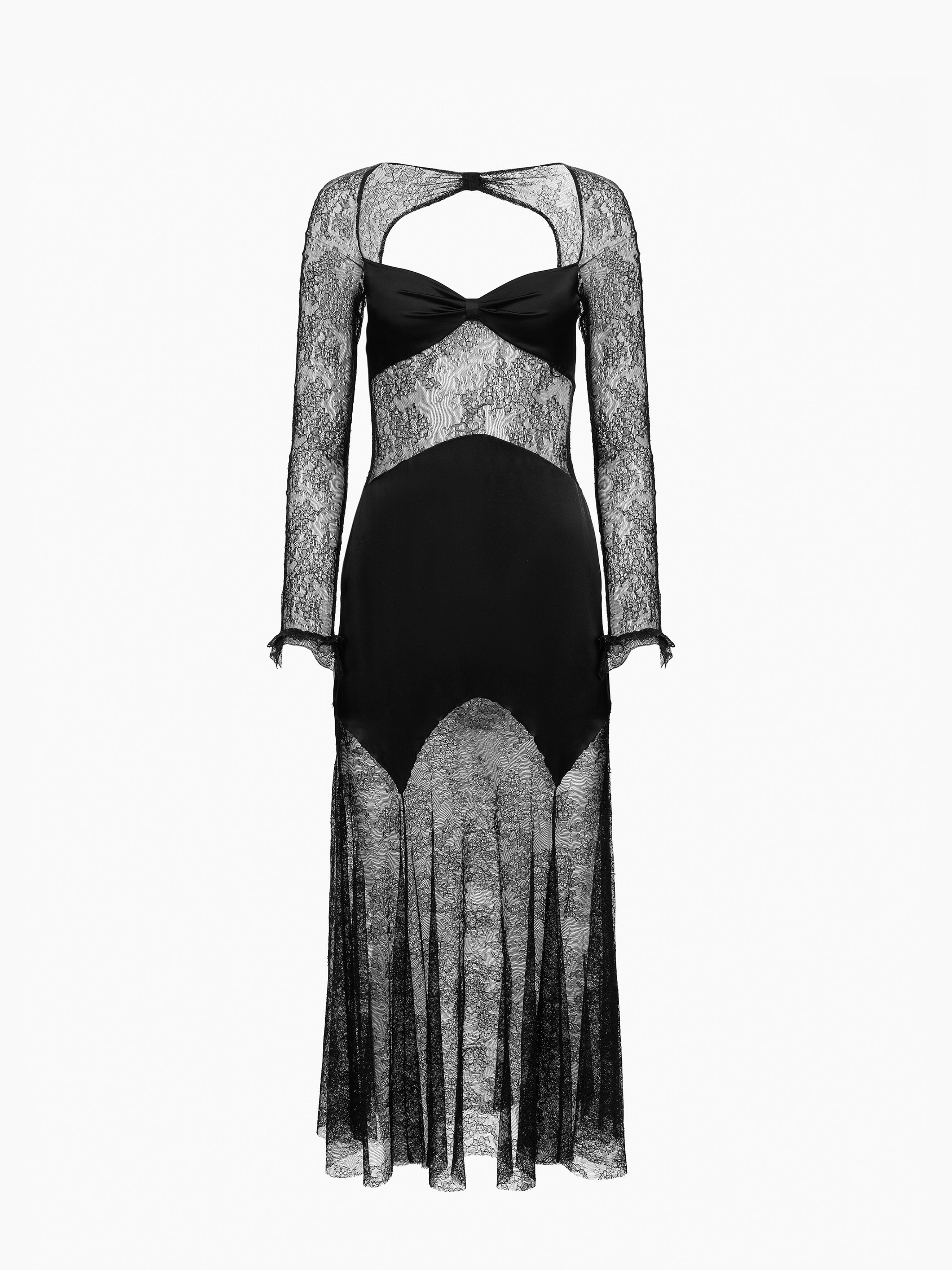 Long Open Neck Lace Dress - 5