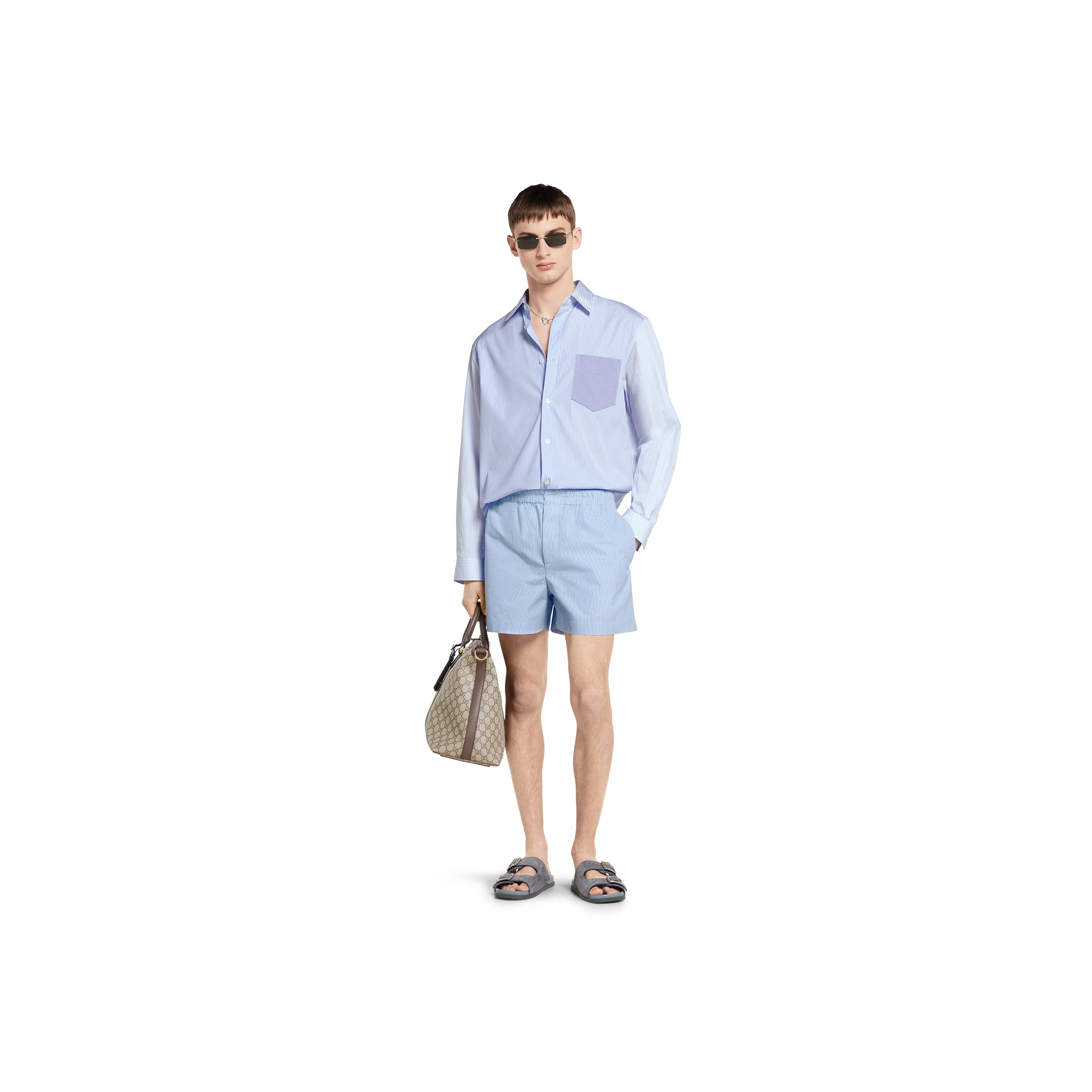 Striped cotton shorts with embroidery - 2
