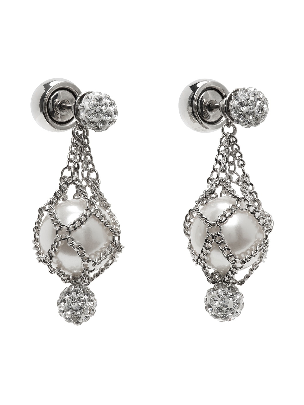 Silver Pearling Crystal Earrings - 2