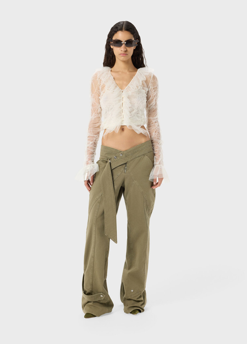 CROPPED CARDIGAN IN CRINKLED TULLE WITH EMBROIDERY AND RUFFLES 5
