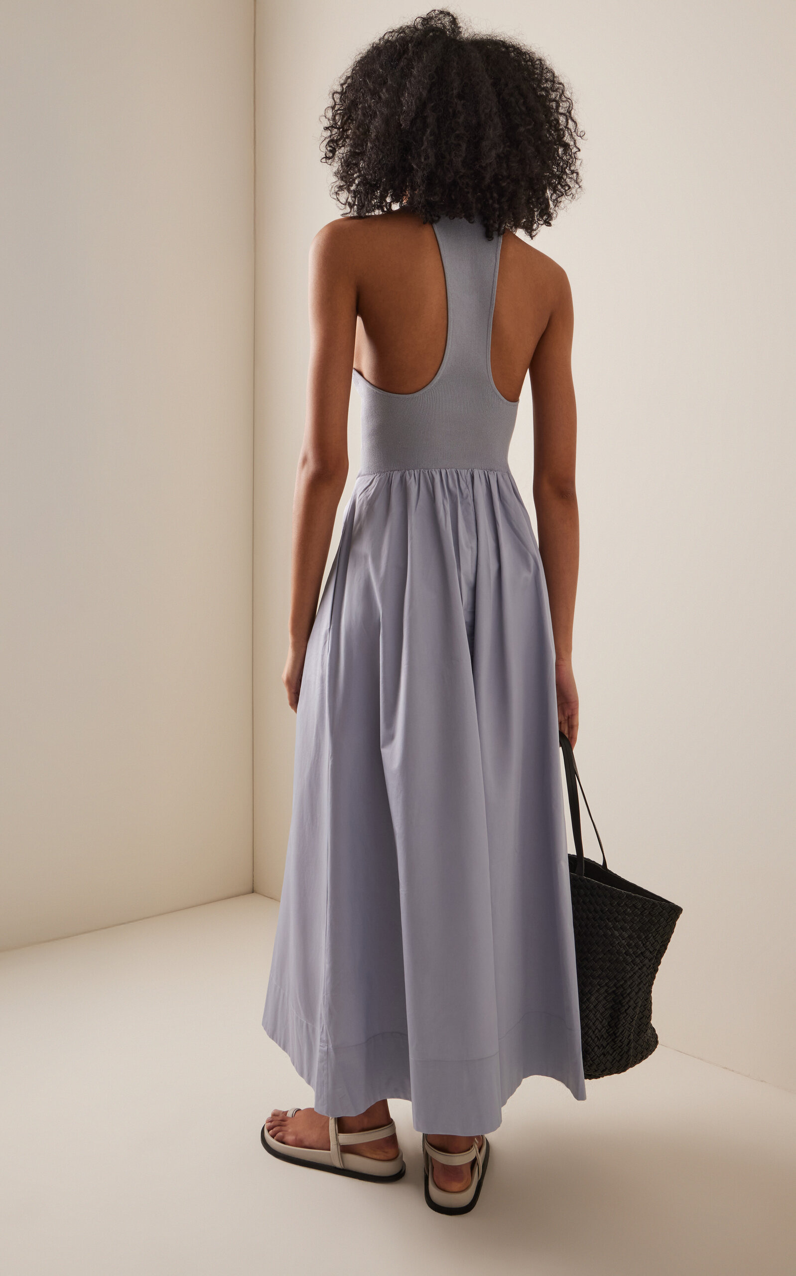 Exclusive Plunge Knit and Cotton Maxi Dress grey - 4