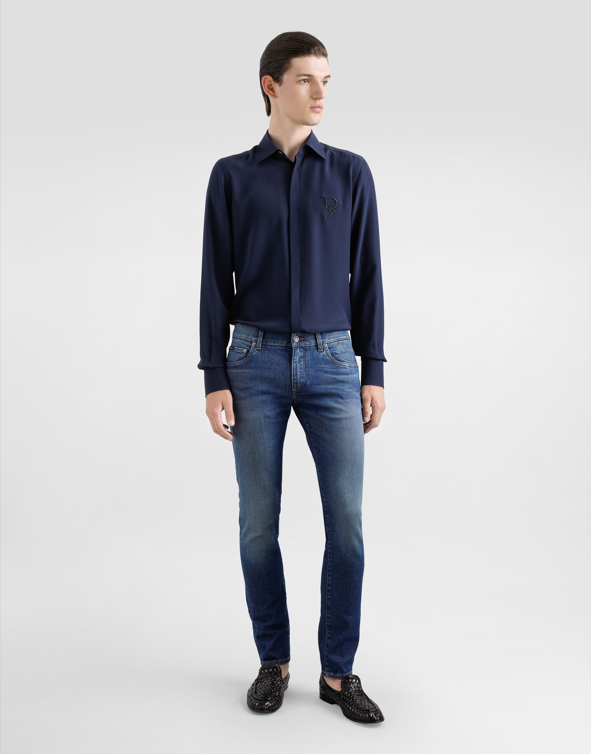 Skinny stretch cotton jeans with logo embroidery - 2