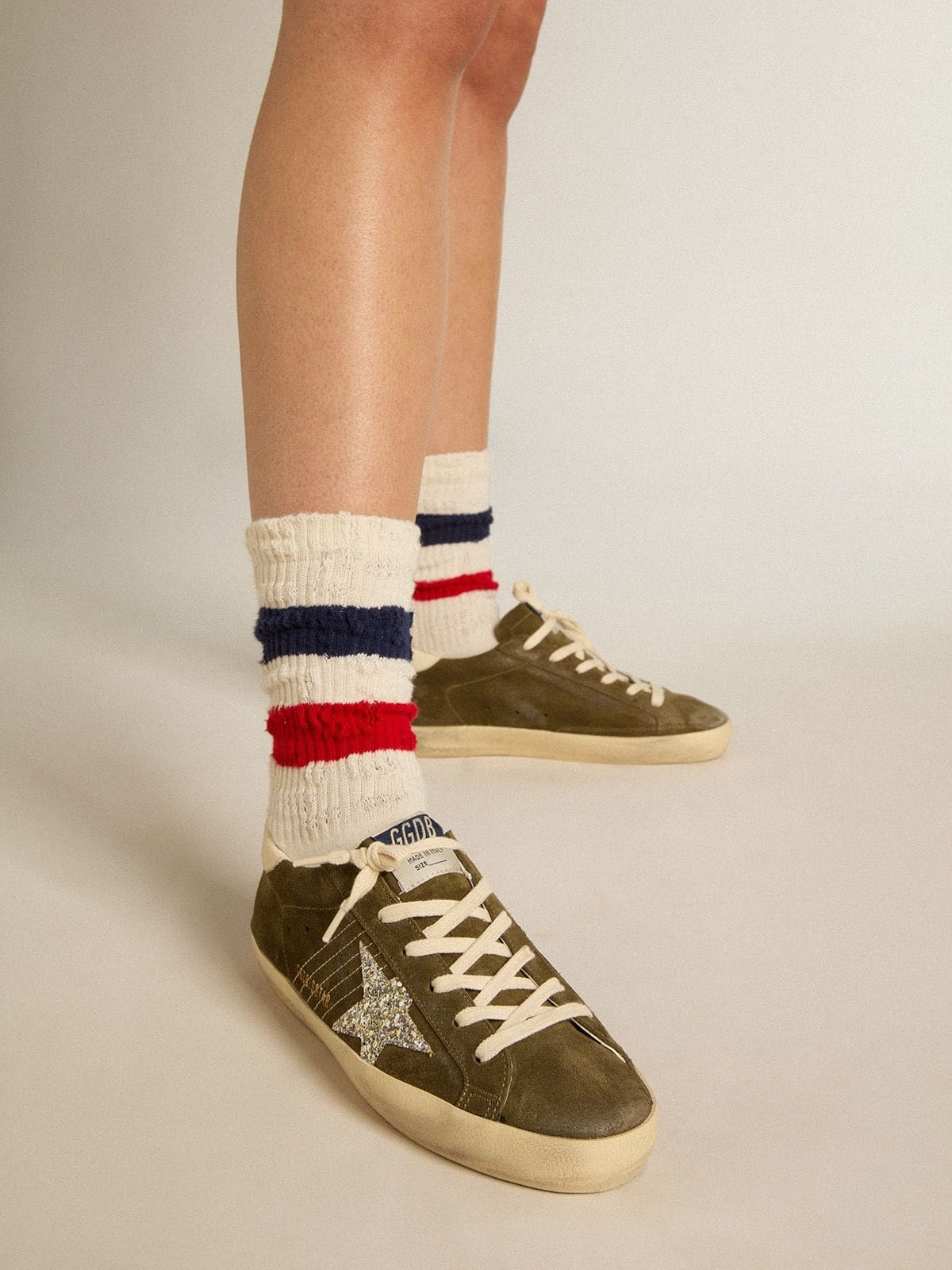 Women’s Super-Star in green suede with glitter star and cream heel tab - 3
