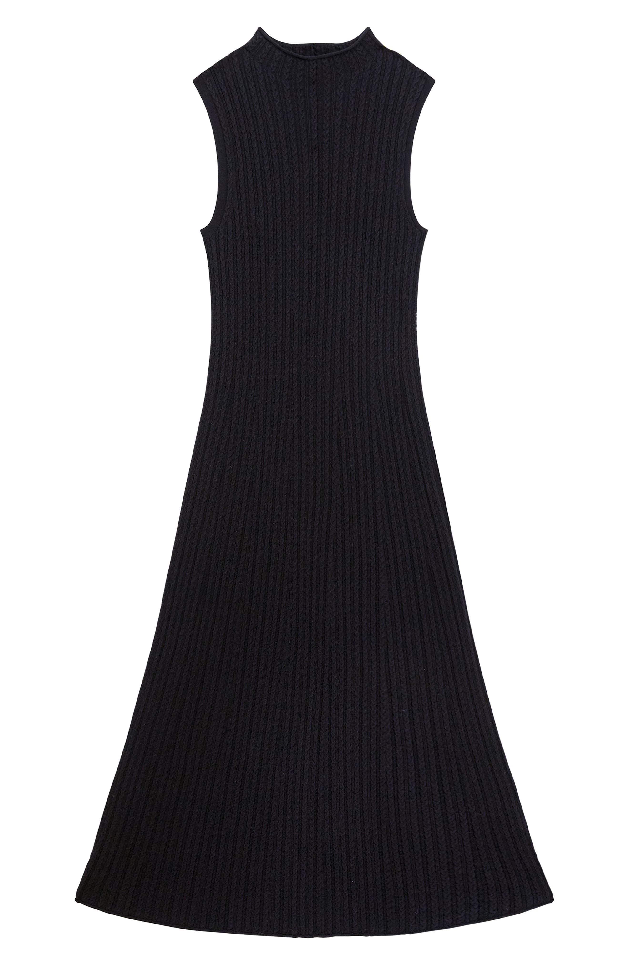 Theory Cable Stitch Sleeveless Wool Blend Sweater Midi Dress in Black at Nordstrom - 5