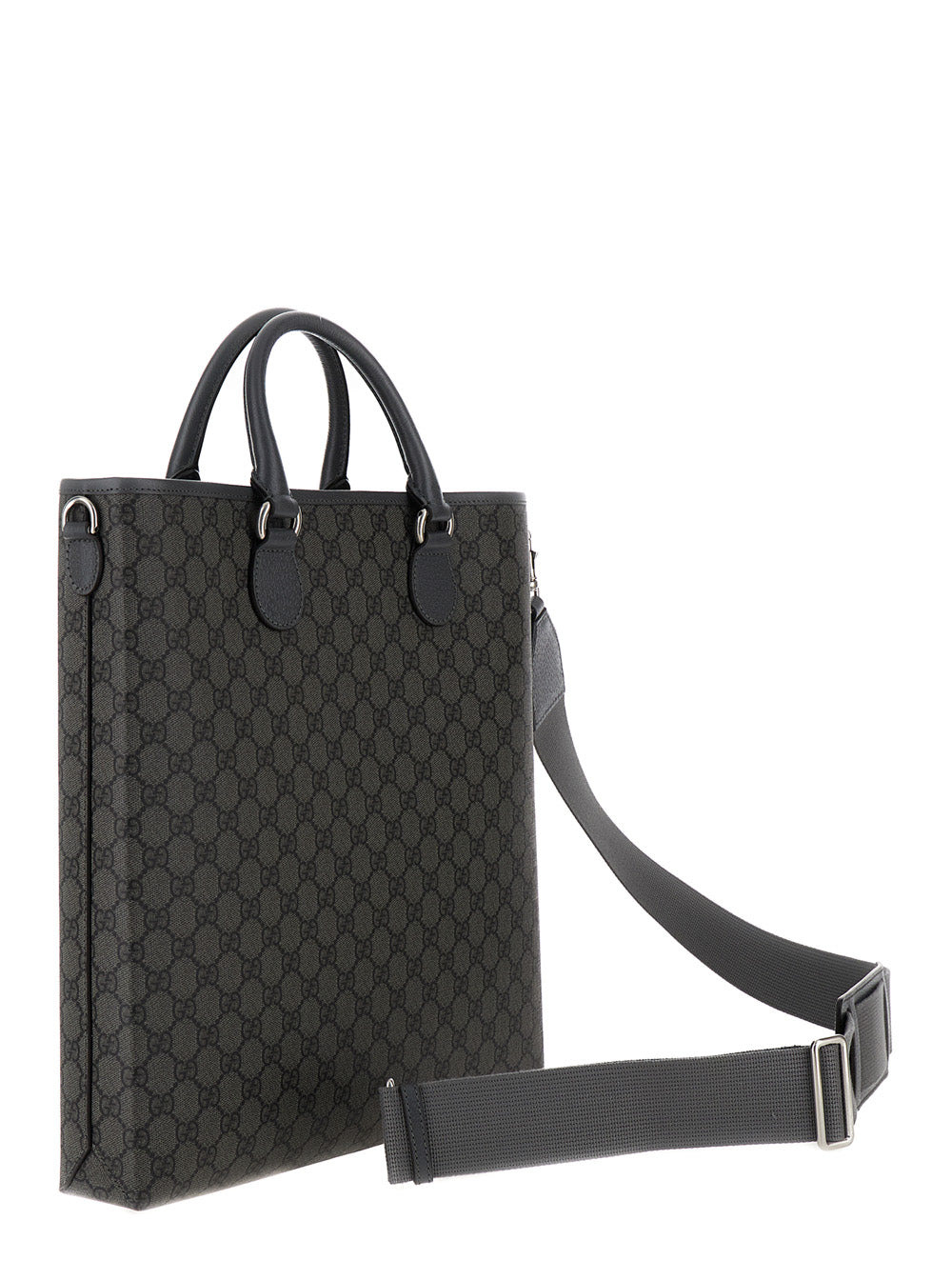 Gucci Men 'Ophidia Gg Media' Black And Grey Tote Bag In Gg Supreme Canvas Man - 3