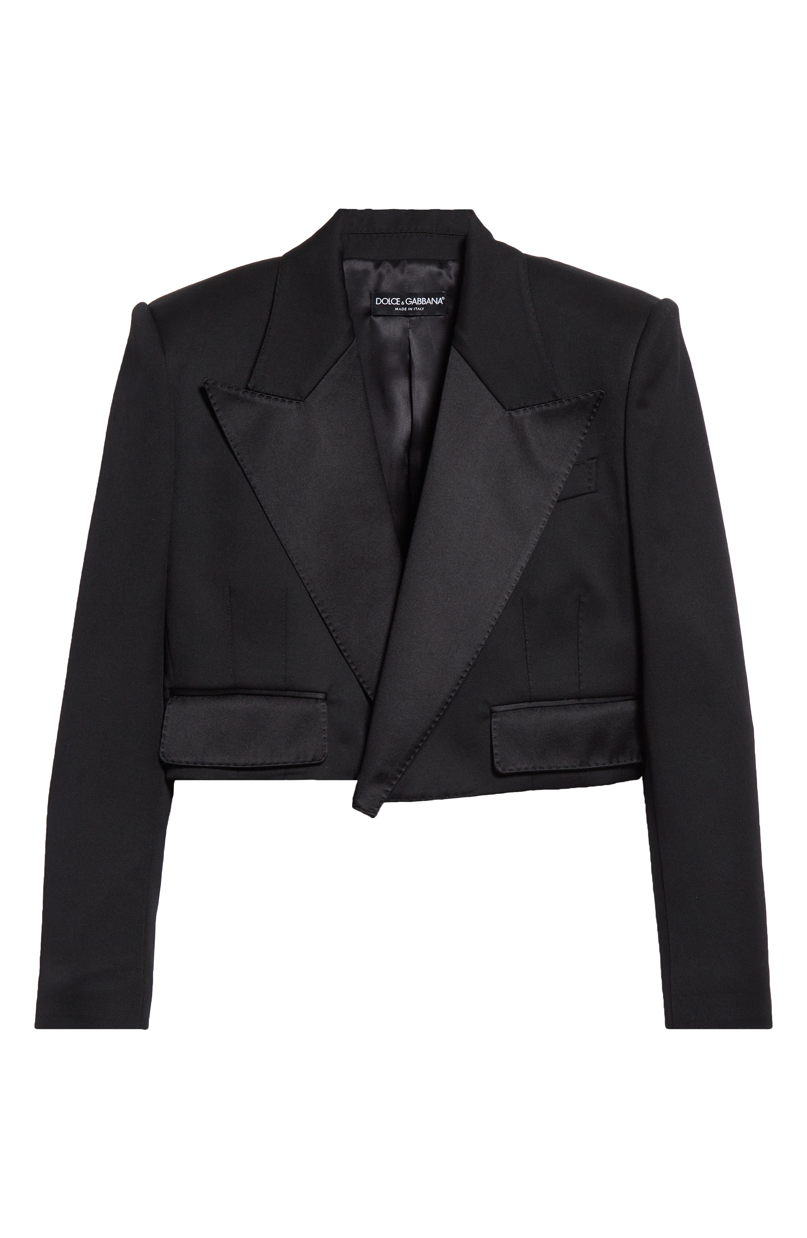 Wool Blend Crop Tuxedo Jacket - 7