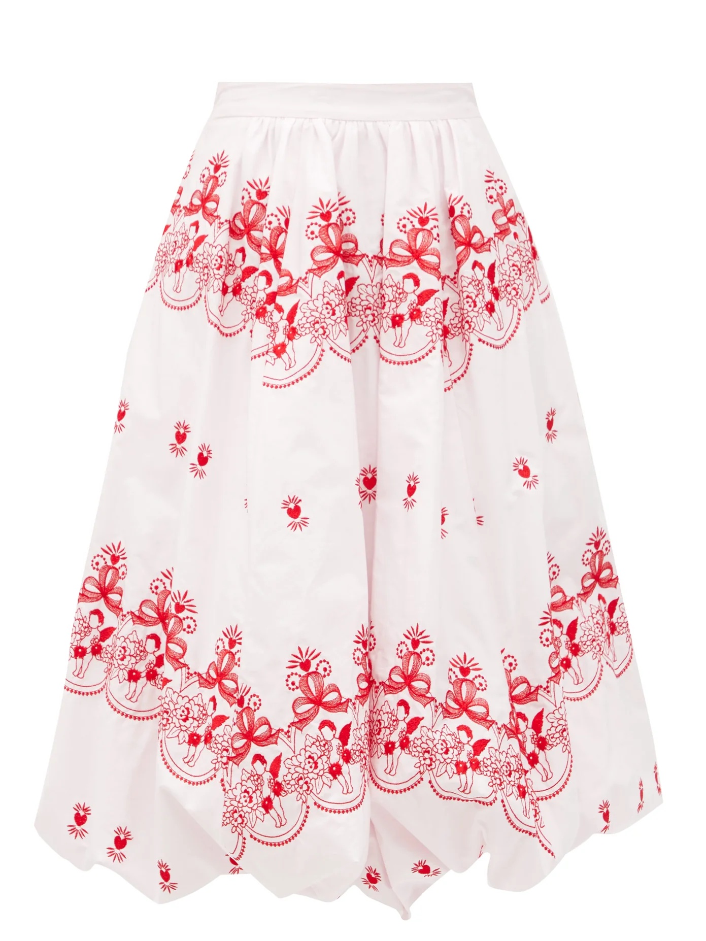 Cherub-embroidered cotton bubble-hem skirt - 1