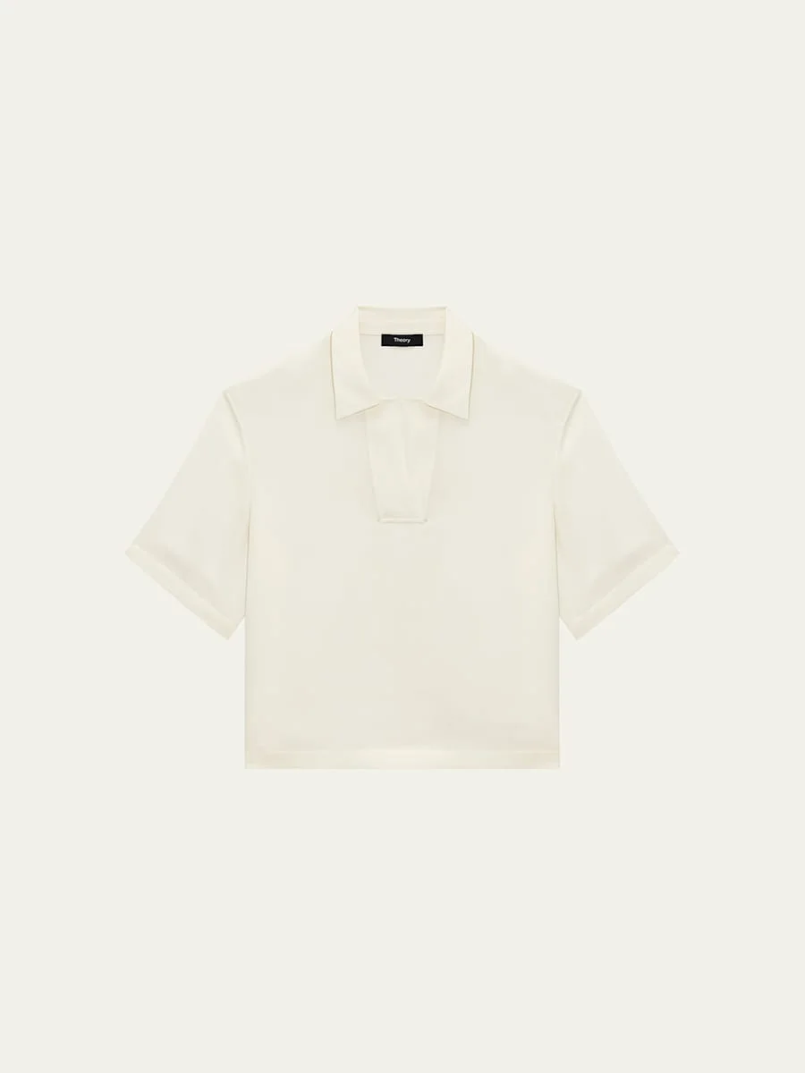 Short-Sleeve Silk Polo Top - 1