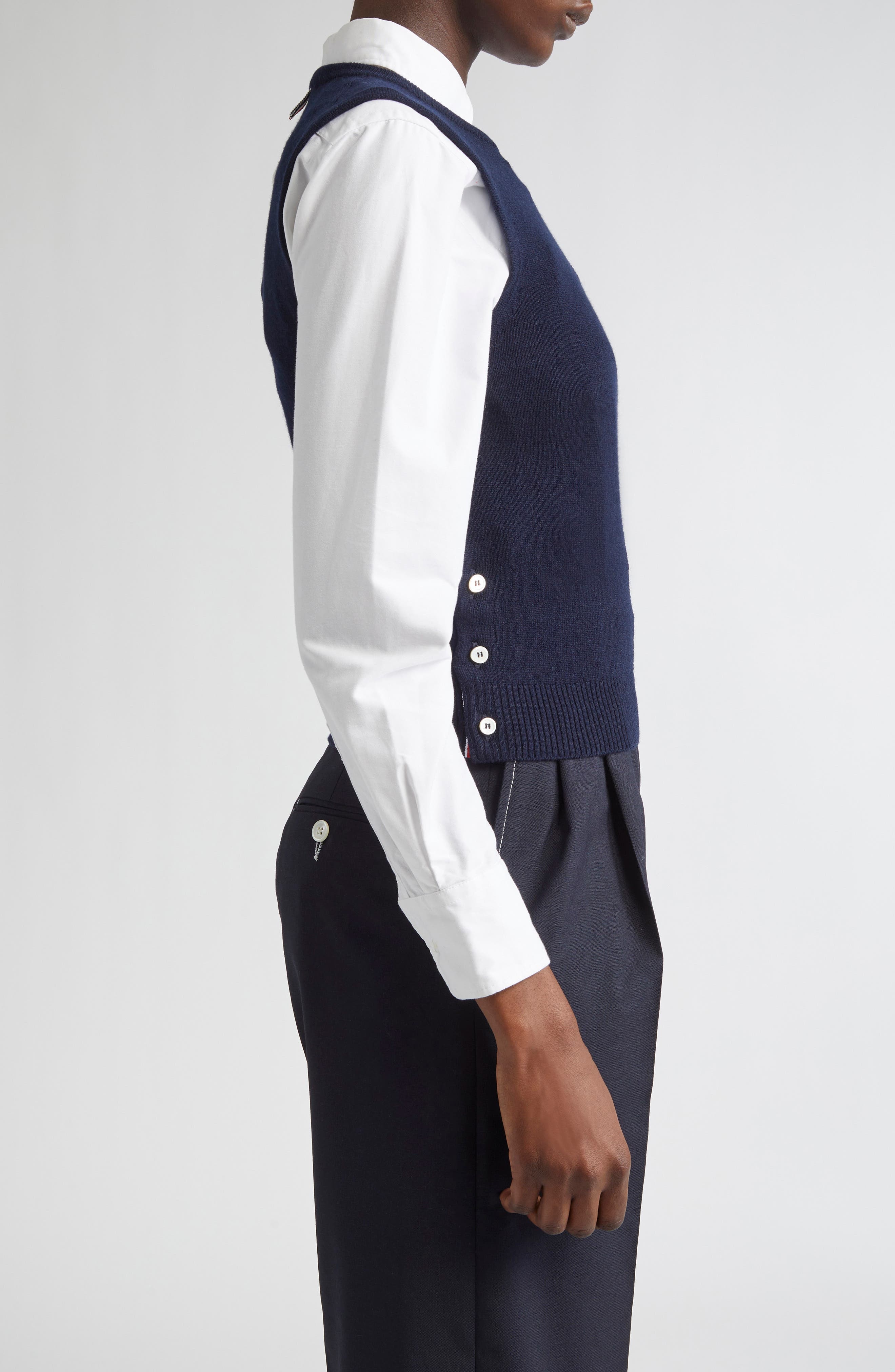 Thom Browne 4-Bar Crop Cashmere Sweater in Navy/White at Nordstrom - 4