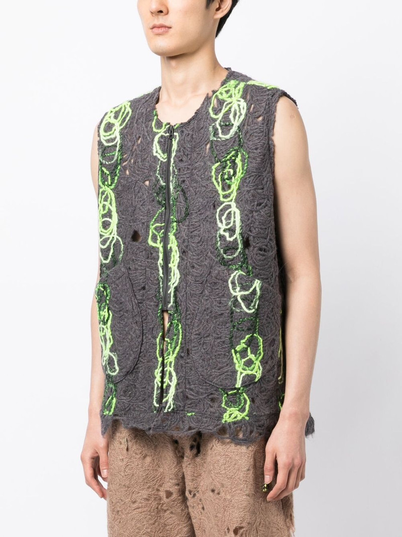 open-knit distressed zipped waistcoat 3