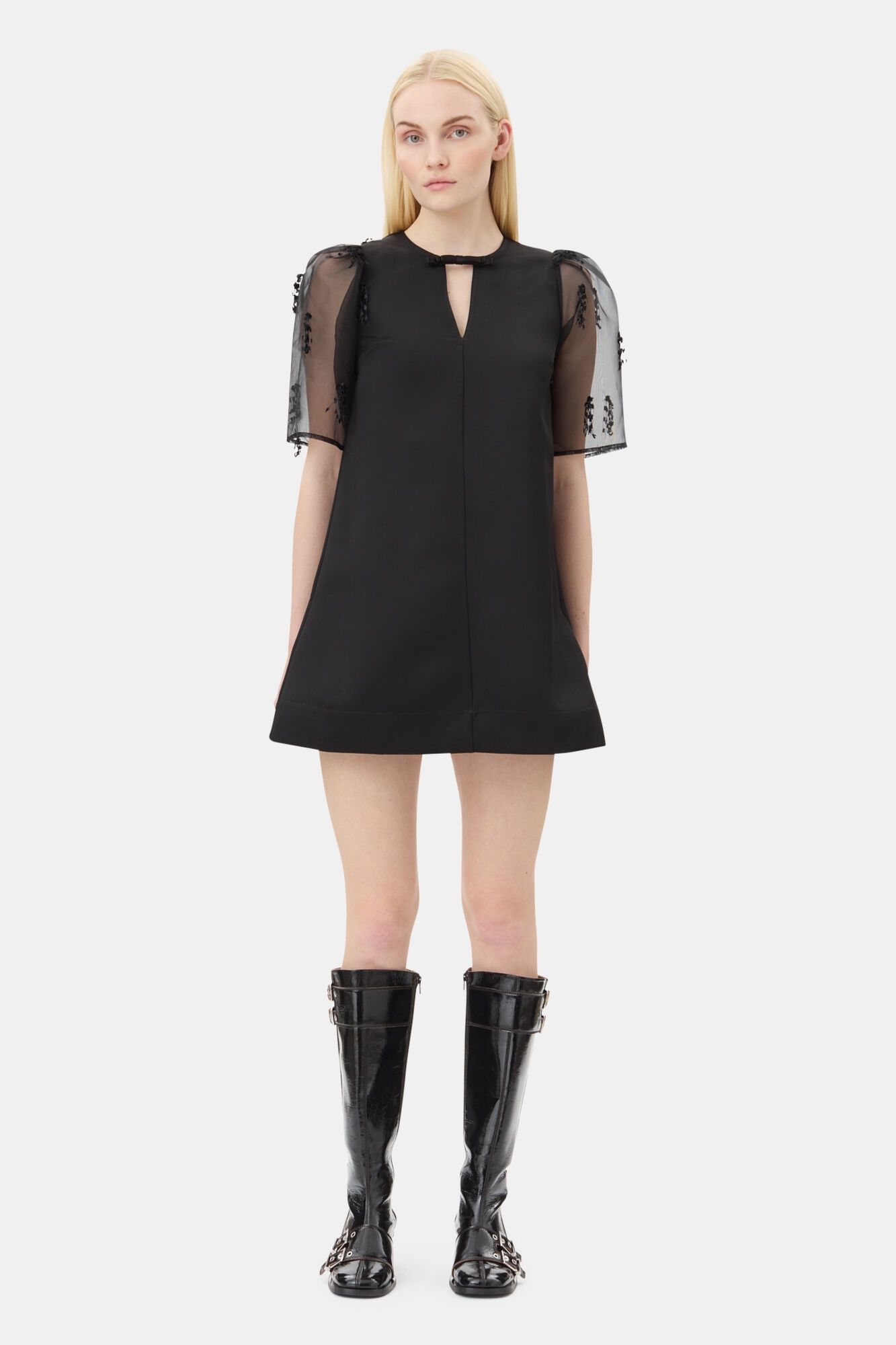 BLACK FRINGED ORGANZA MINI DRESS - 2