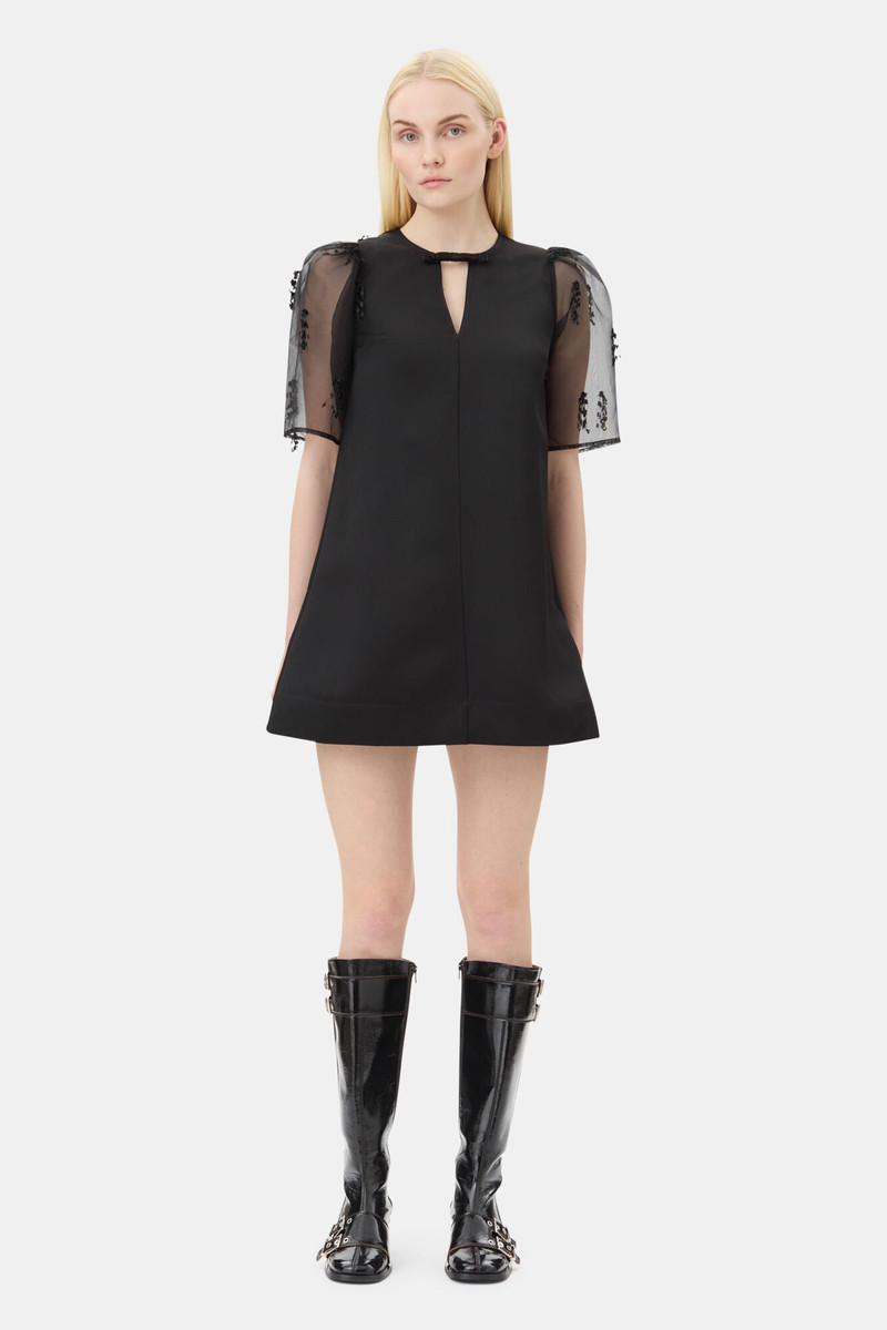 GANNI BLACK FRINGED ORGANZA MINI DRESS outlook
