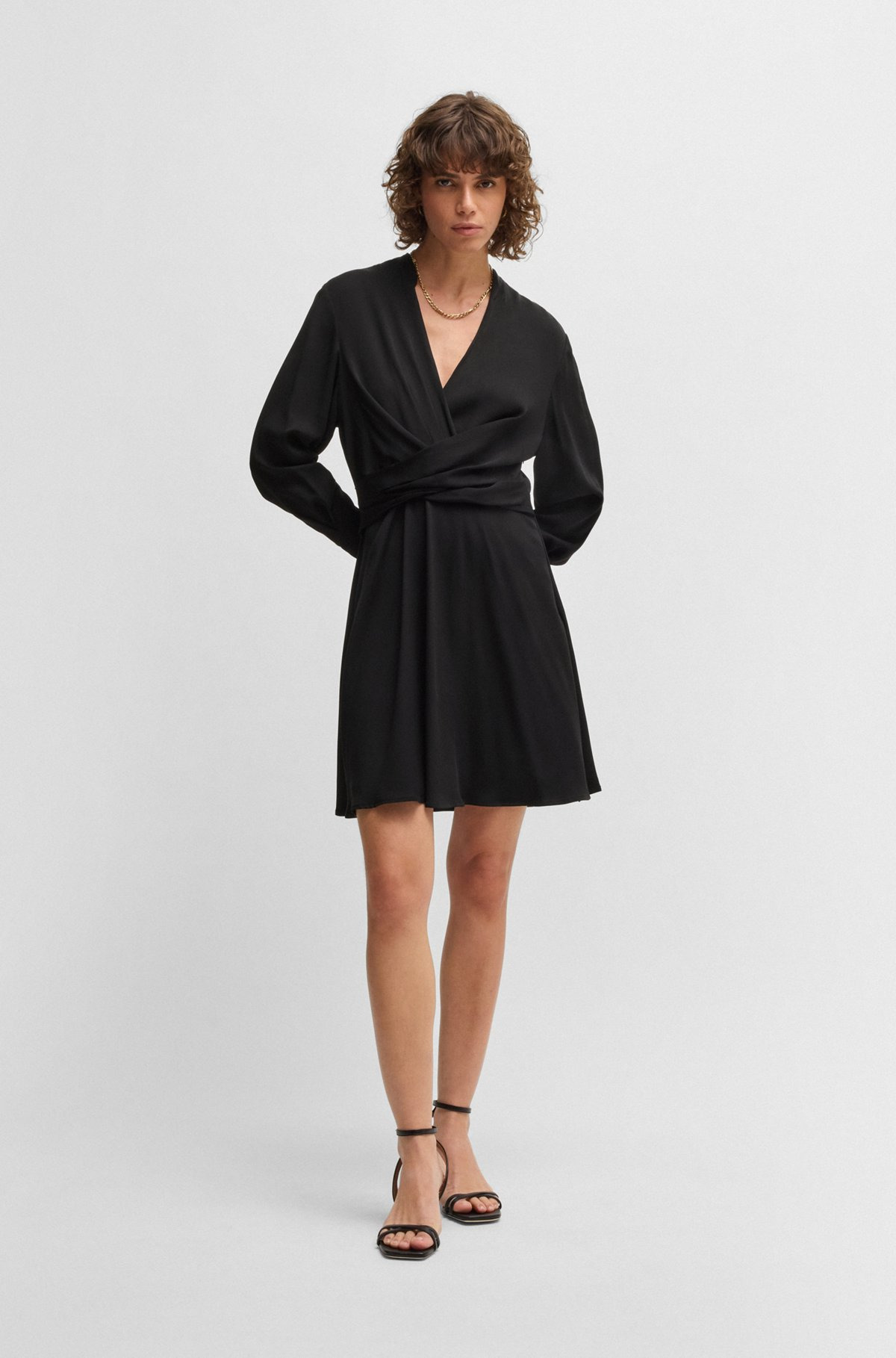 WRAP-FRONT DRESS WITH STAND COLLAR - 3
