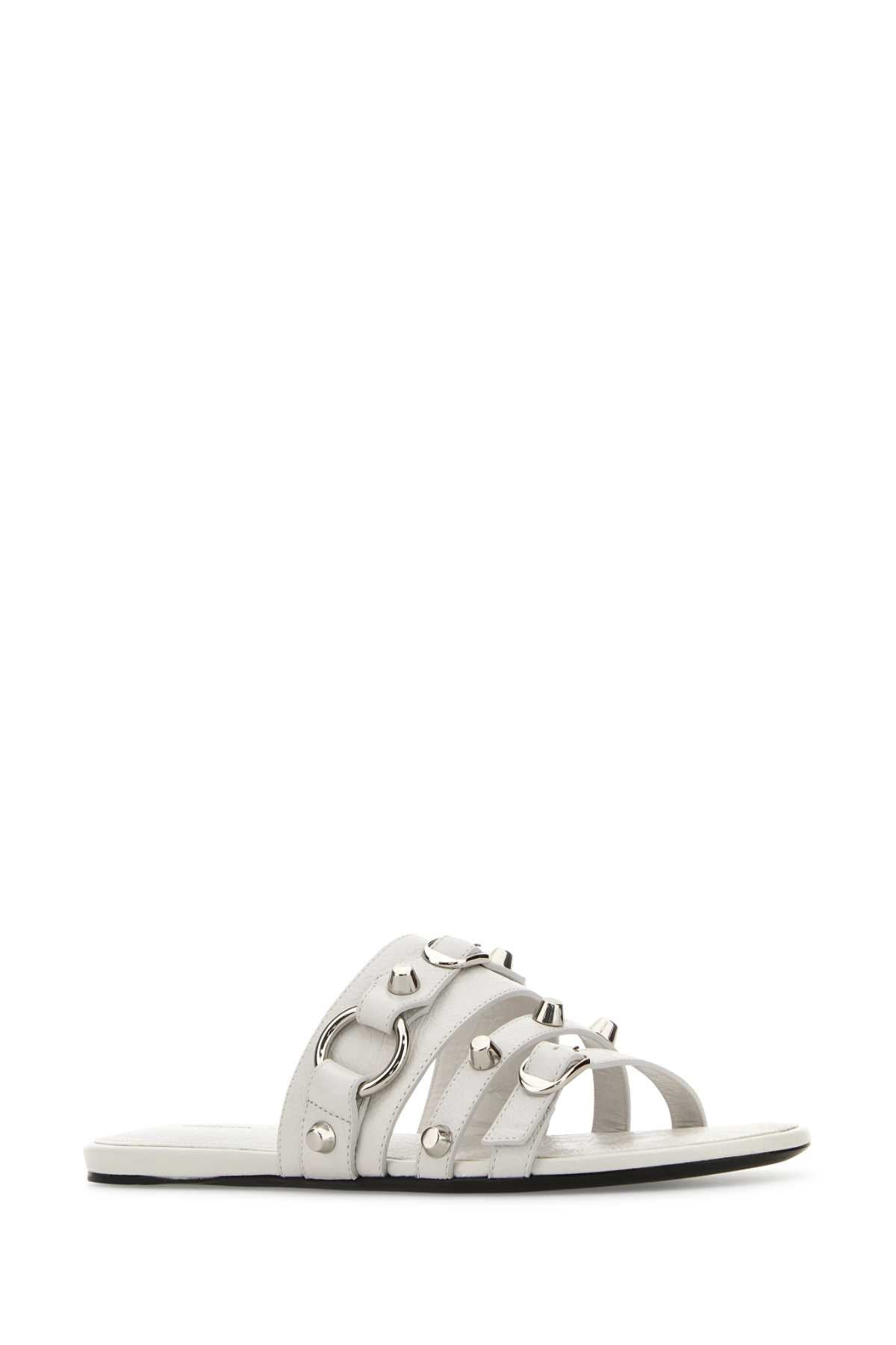 Balenciaga Women White Leather City Slippers - 2