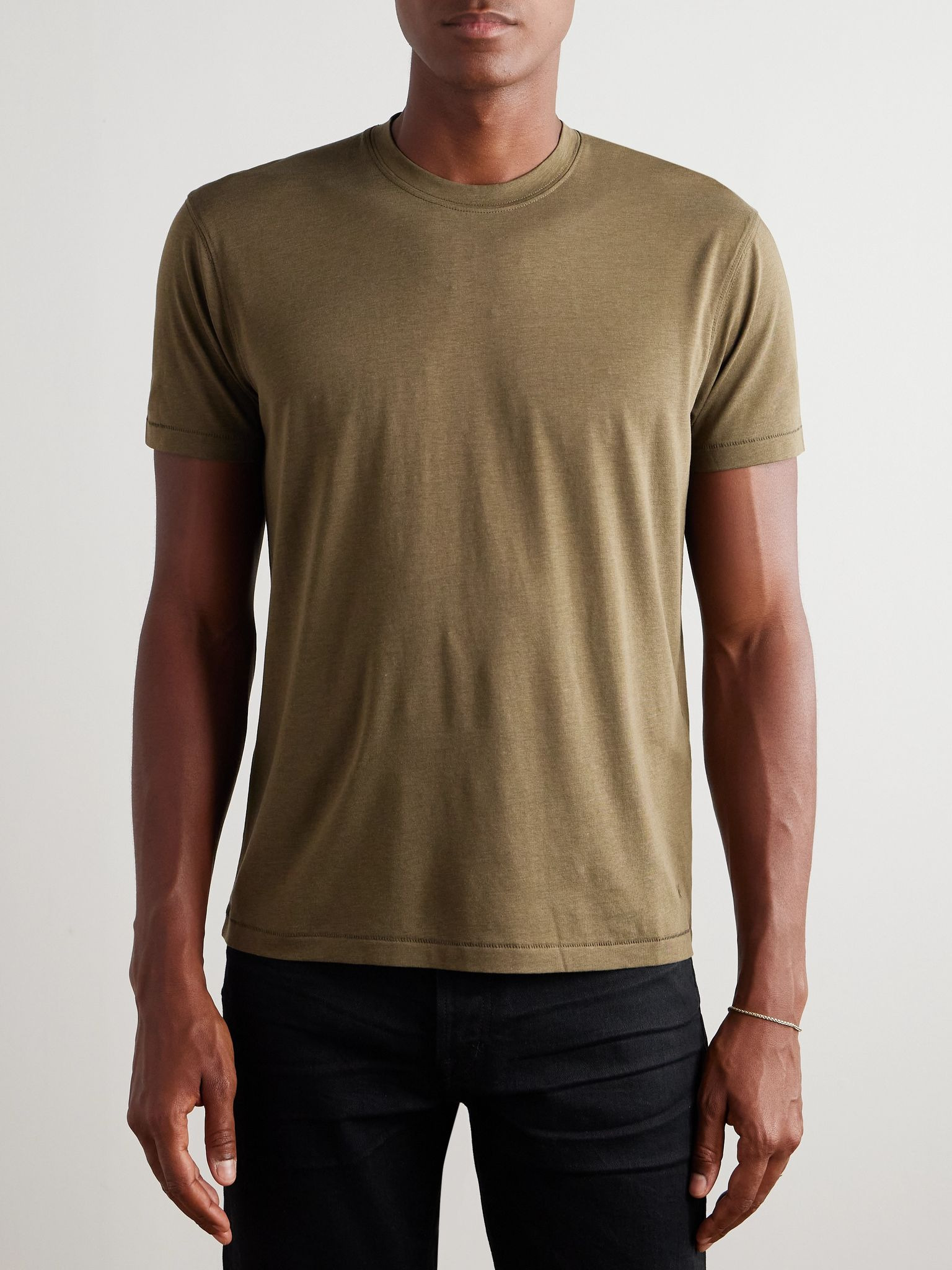 Lyocell and Cotton-Blend Jersey T-Shirt Green - 3