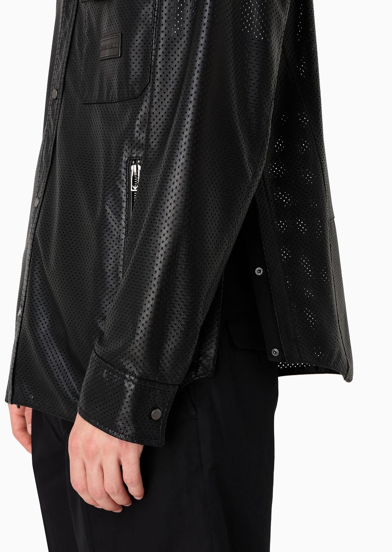 Shirt jacket in perforated, semi-aniline nappa lambskin - 5