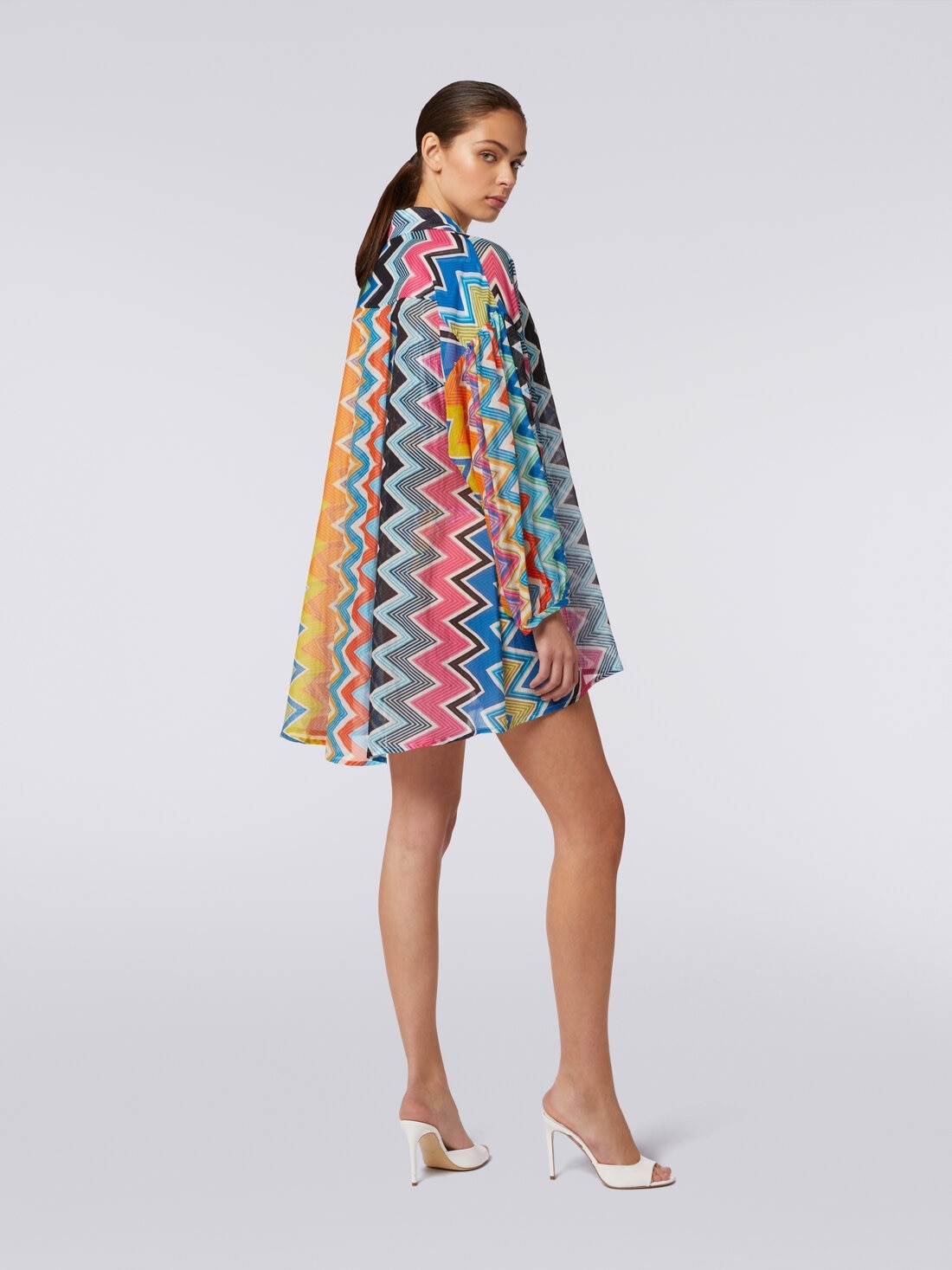 Silk and cotton oversize blouse with zigzag print - 4