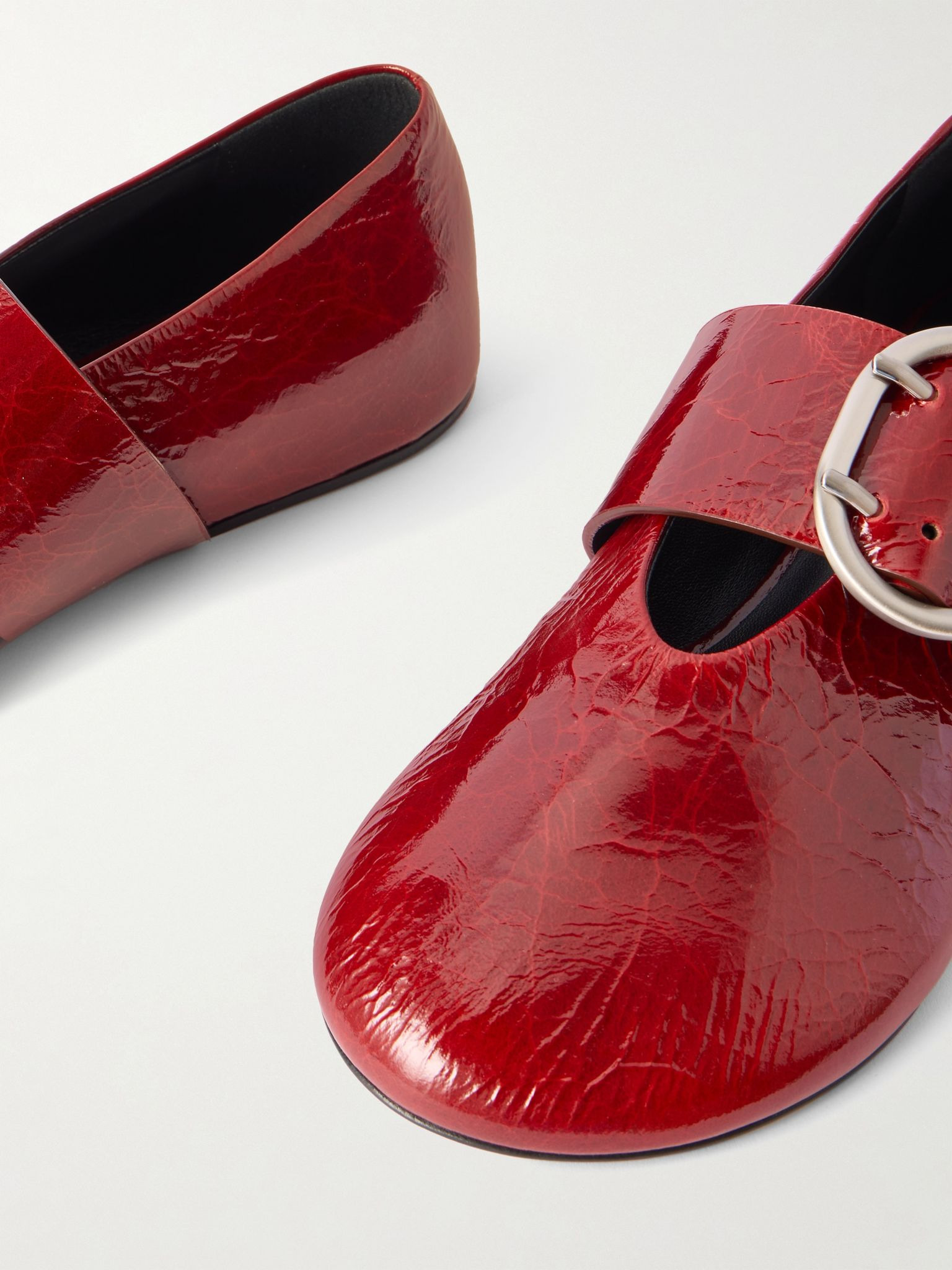 Crinkled patent-leather Mary-Jane ballet flats Red - 4