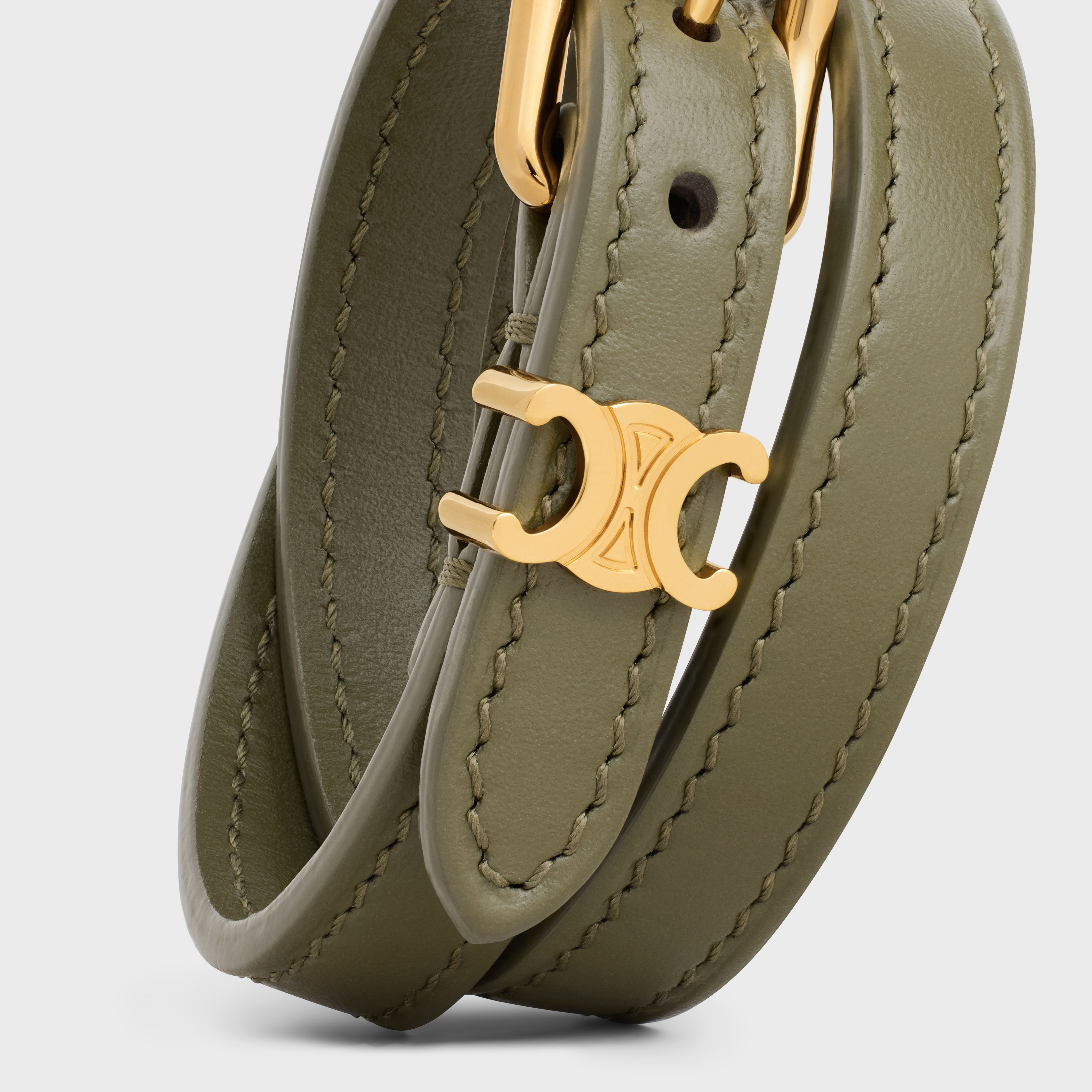 Les Cuirs Celine Double Bracelet in Calfskin and Brass with Gold Finish - 4