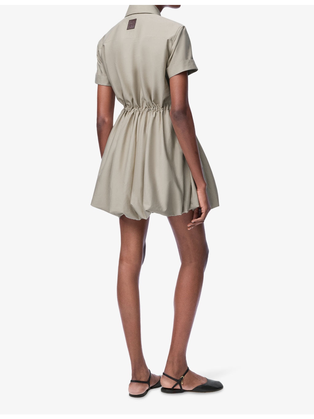 Drawstring-Waist Short-Sleeve Cotton-Silk Woven Mini Dress - 4