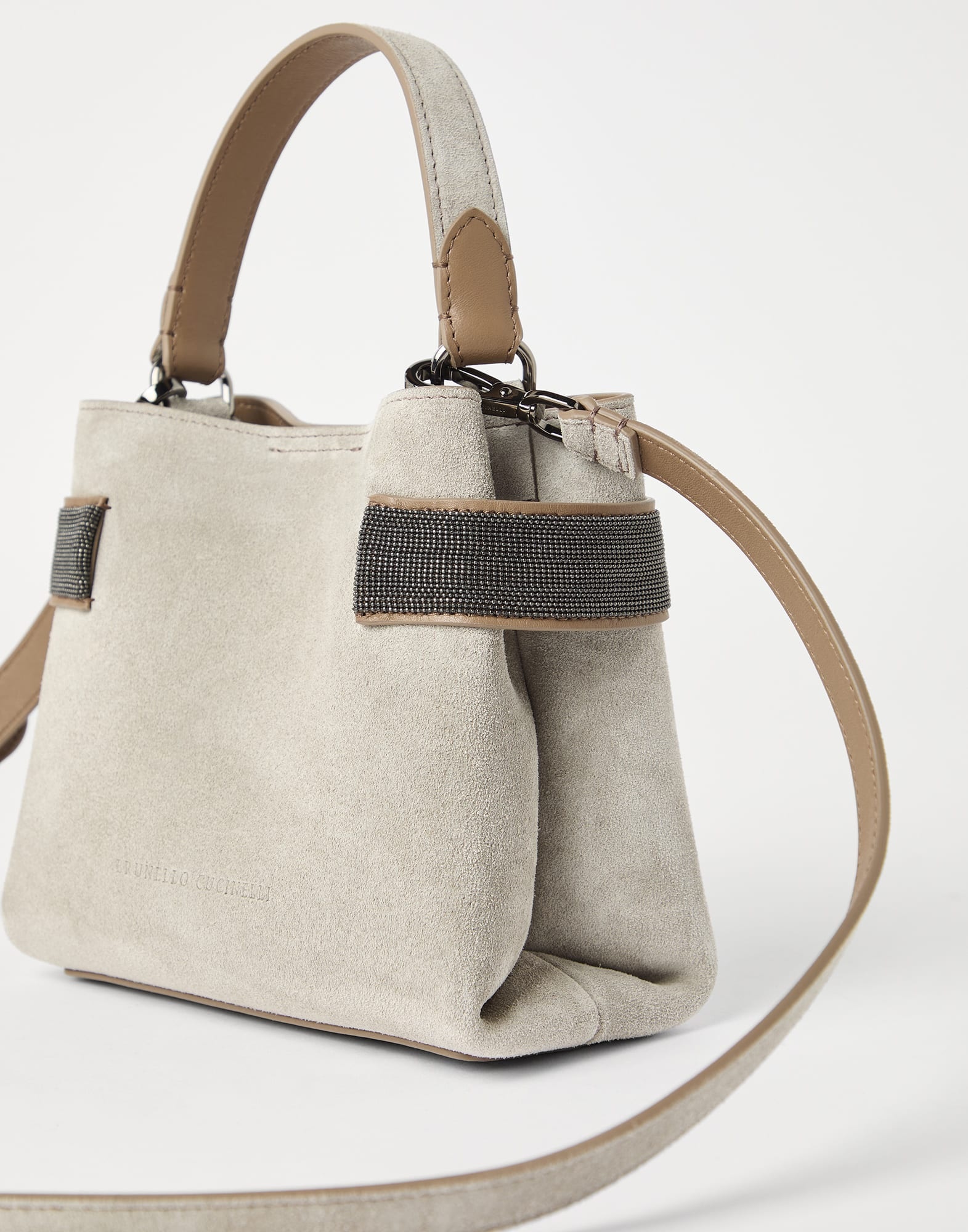 Essence small top-handle bag in suede with precious bands - 3