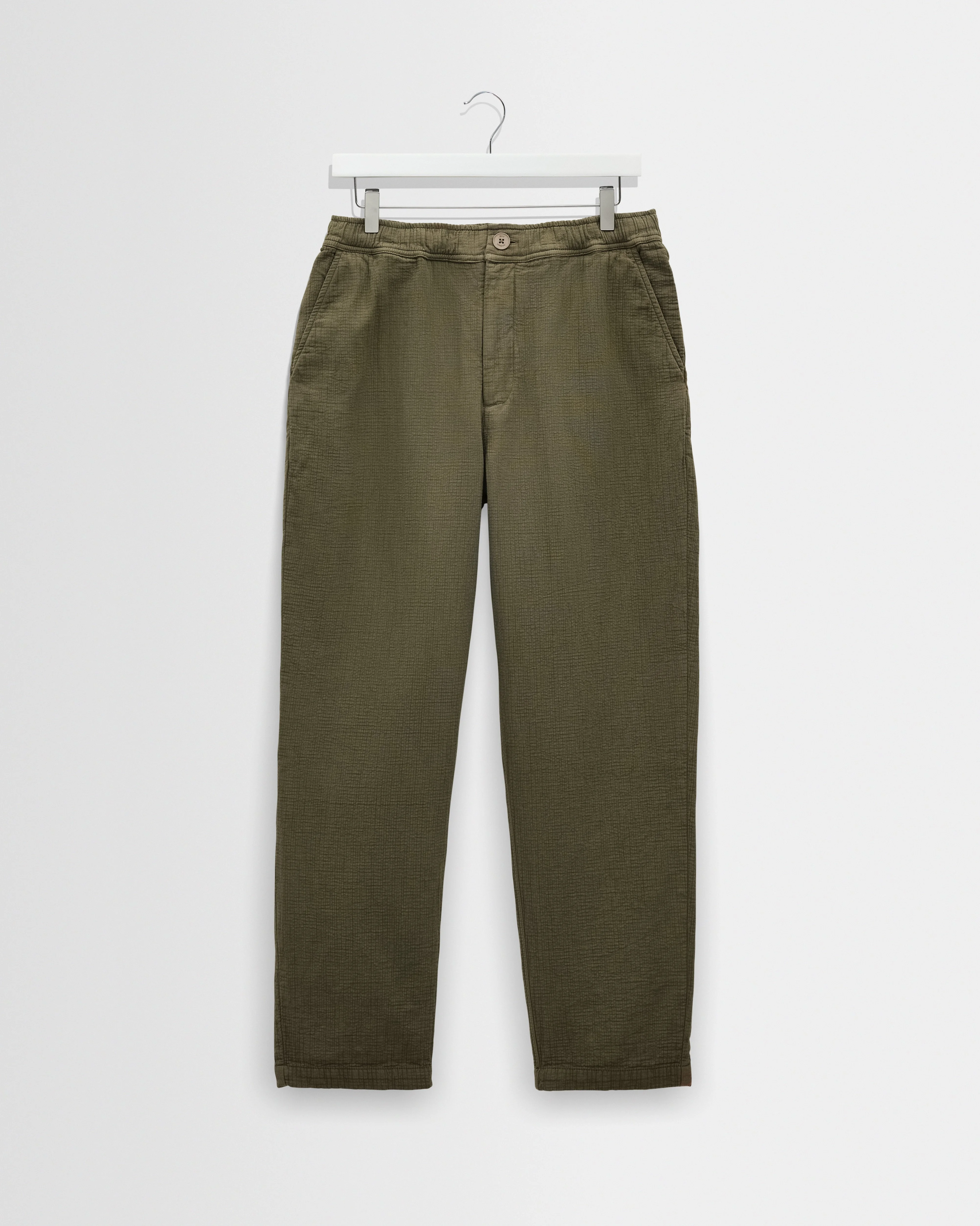 Kurt - Khaki Crinkle Cotton-Linen Relaxed Fit Trousers - 1
