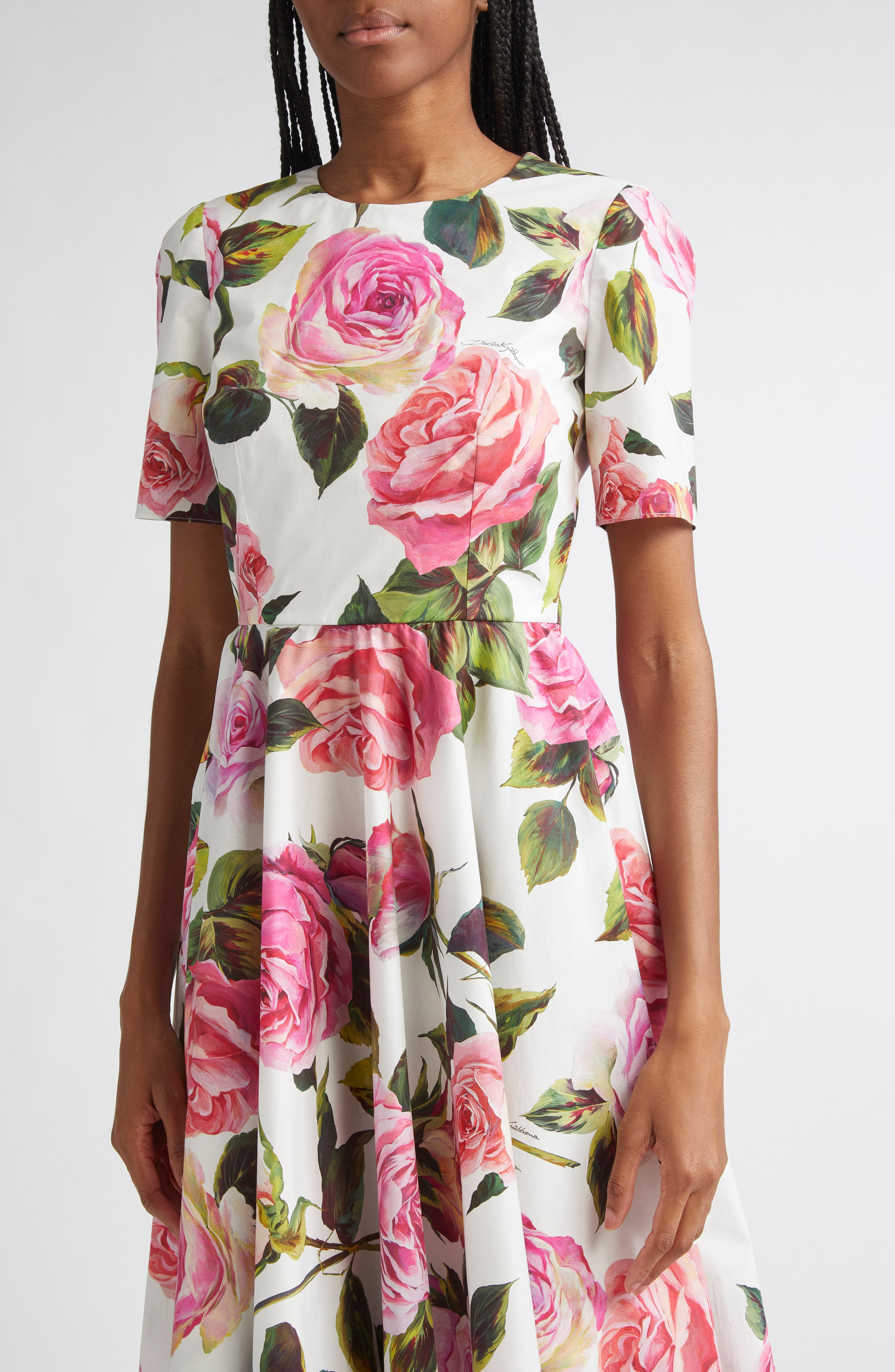Dolce&Gabbana Rose Print Cotton Fit & Flare Dress in Rose Rosa Floral.bianco at Nordstrom - 4