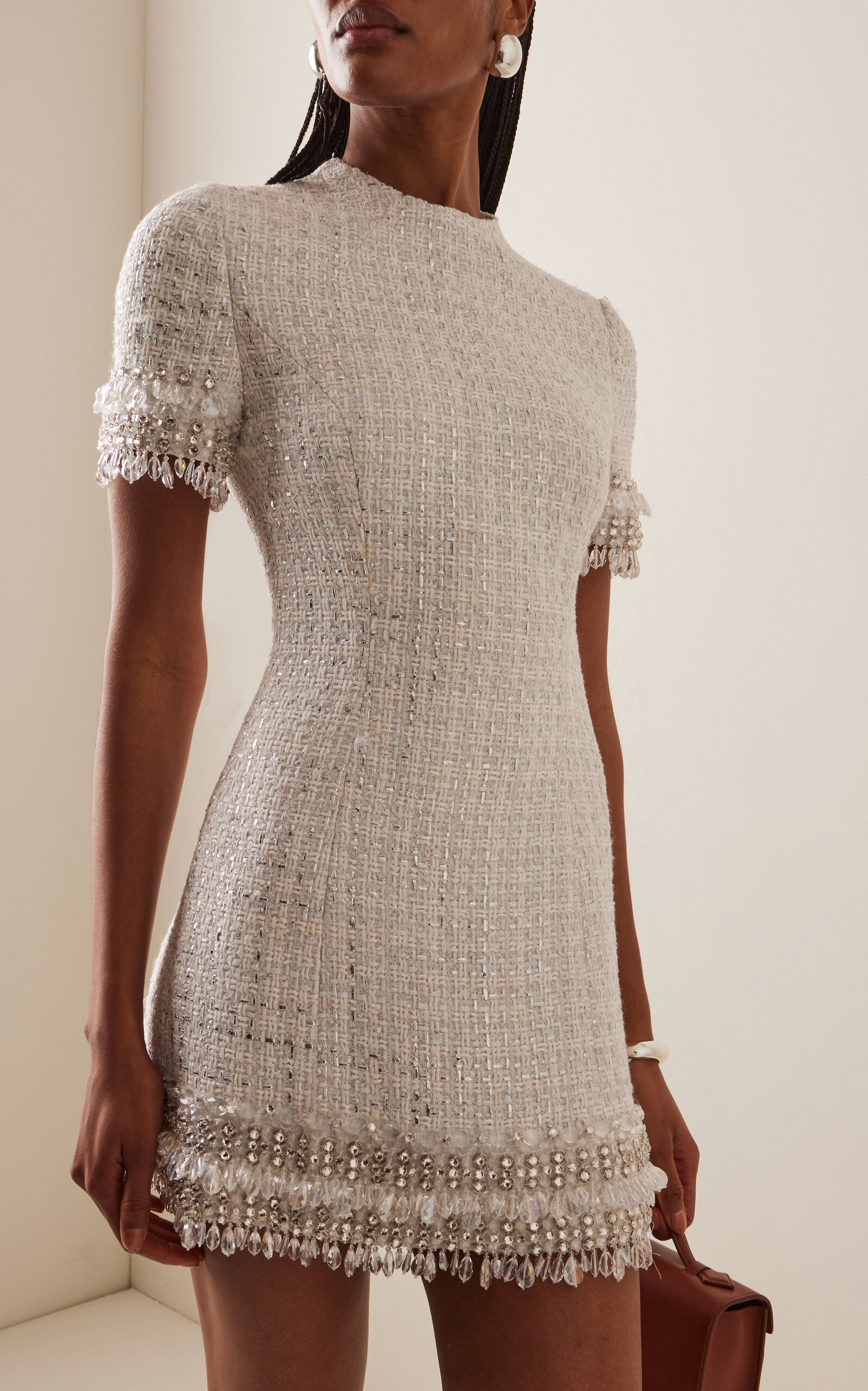 Embellished Tweed Mini Dress ivory - 3