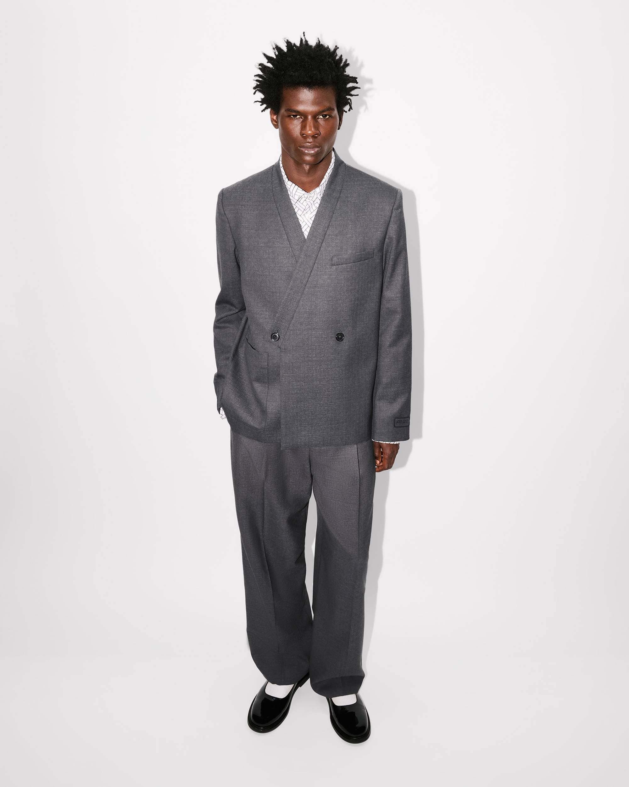'KENZO Weave' adjusted tailored kimono jacket in wool jacquard - 8