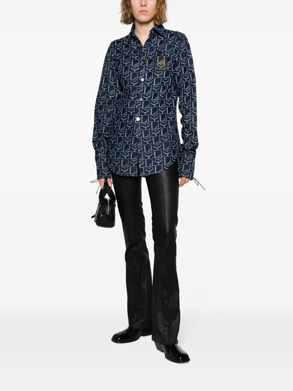 monogram-print logo-patch shirt - 3