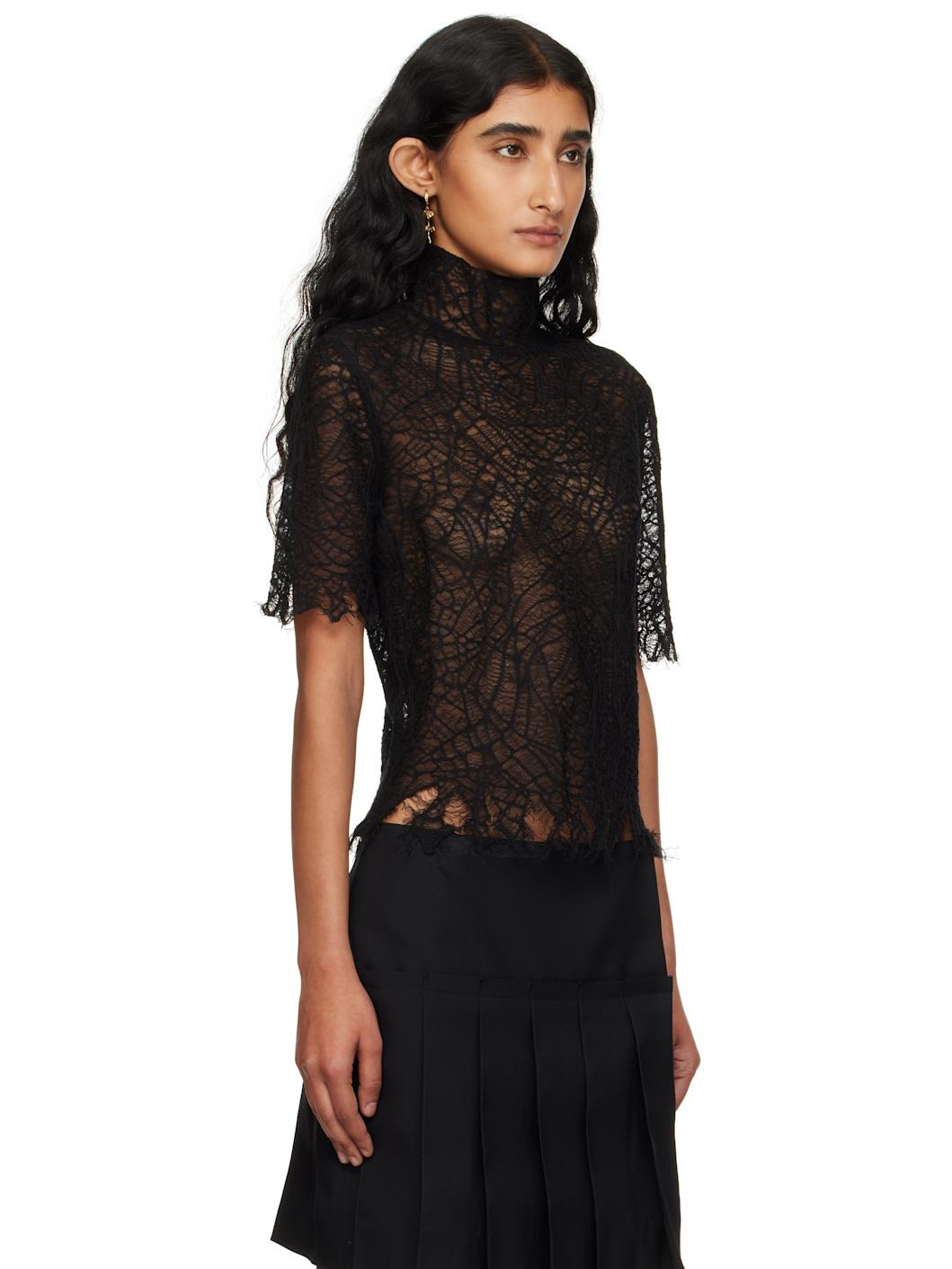 Black Knitted Cobweb Lace Top - 2