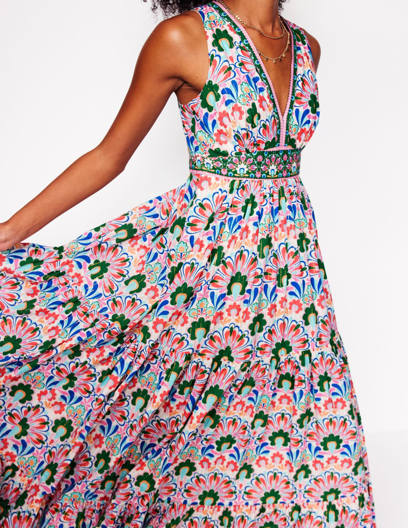Serena Cotton Tie Maxi Dress-Multi, Decorative Dandelion 3
