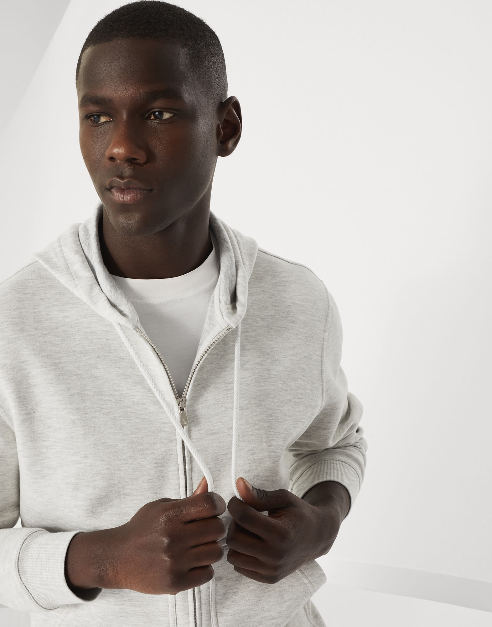 Cotton, cashmere and silk French terry double cloth hooded sweatshirt with zipper - 3