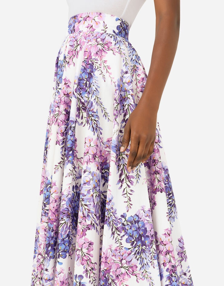 Wisteria-print poplin midi skirt - 4