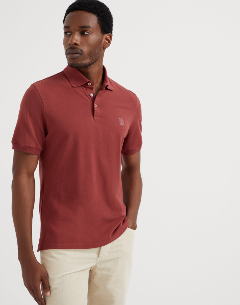 Cotton piqué polo shirt with printed logo - 1