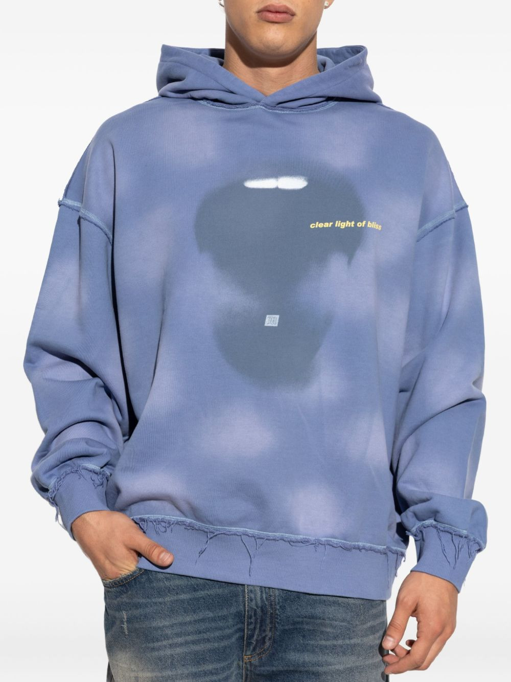 cloud-print frayed-hem hoodie - 3