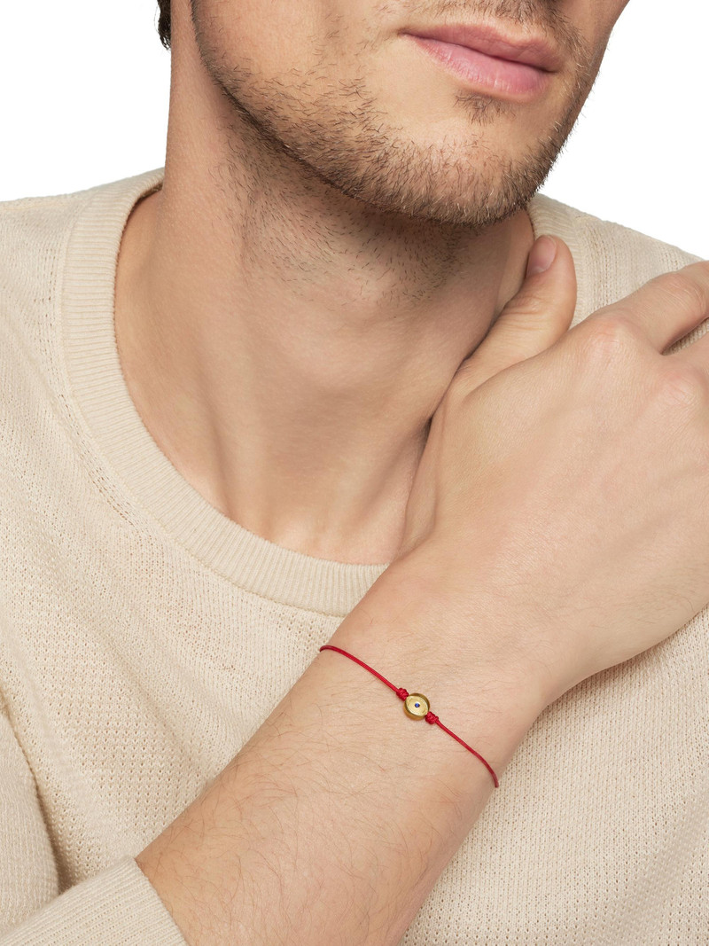 Men's Evil Eye Cord Bracelet with 18K Yellow Gold - Red Sapphire 7