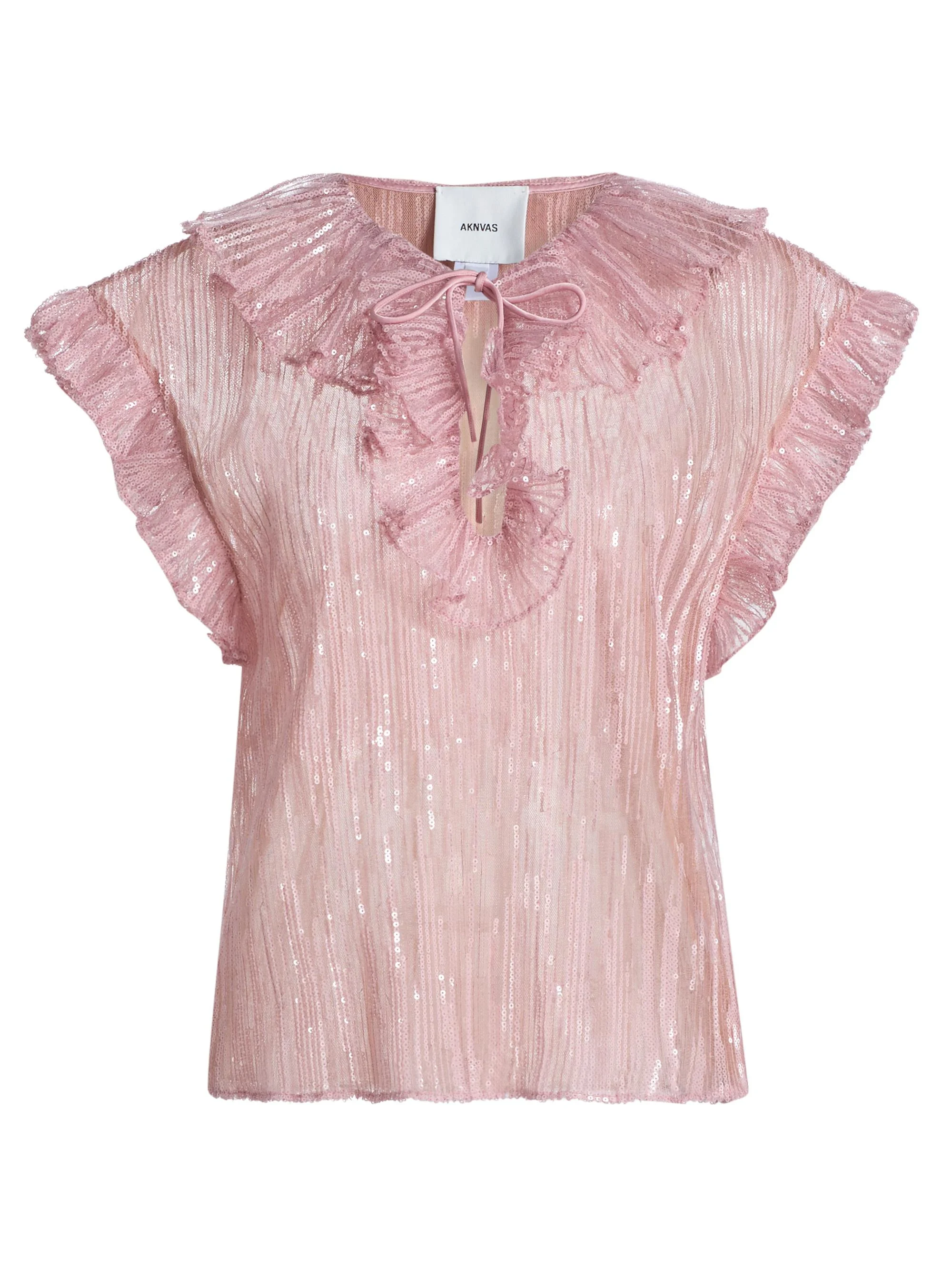 Women's Este Sequined Ruffled Sheer Top - Rose Pink - 1