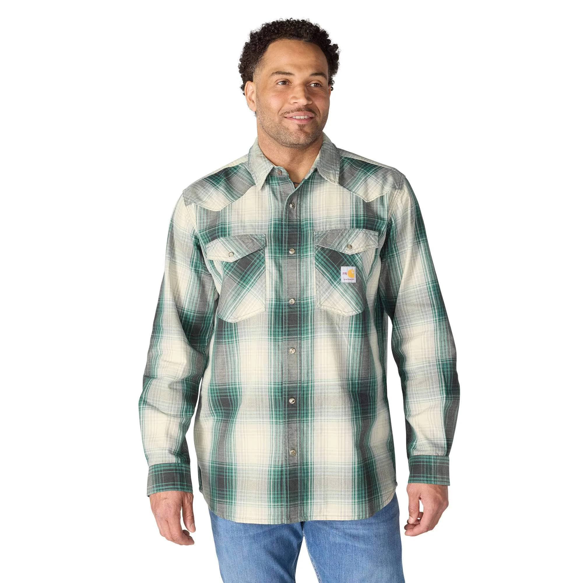 Flame Resistant Montana Relaxed Fit Midweight Twill Snap Front Plaid Shirt - 1