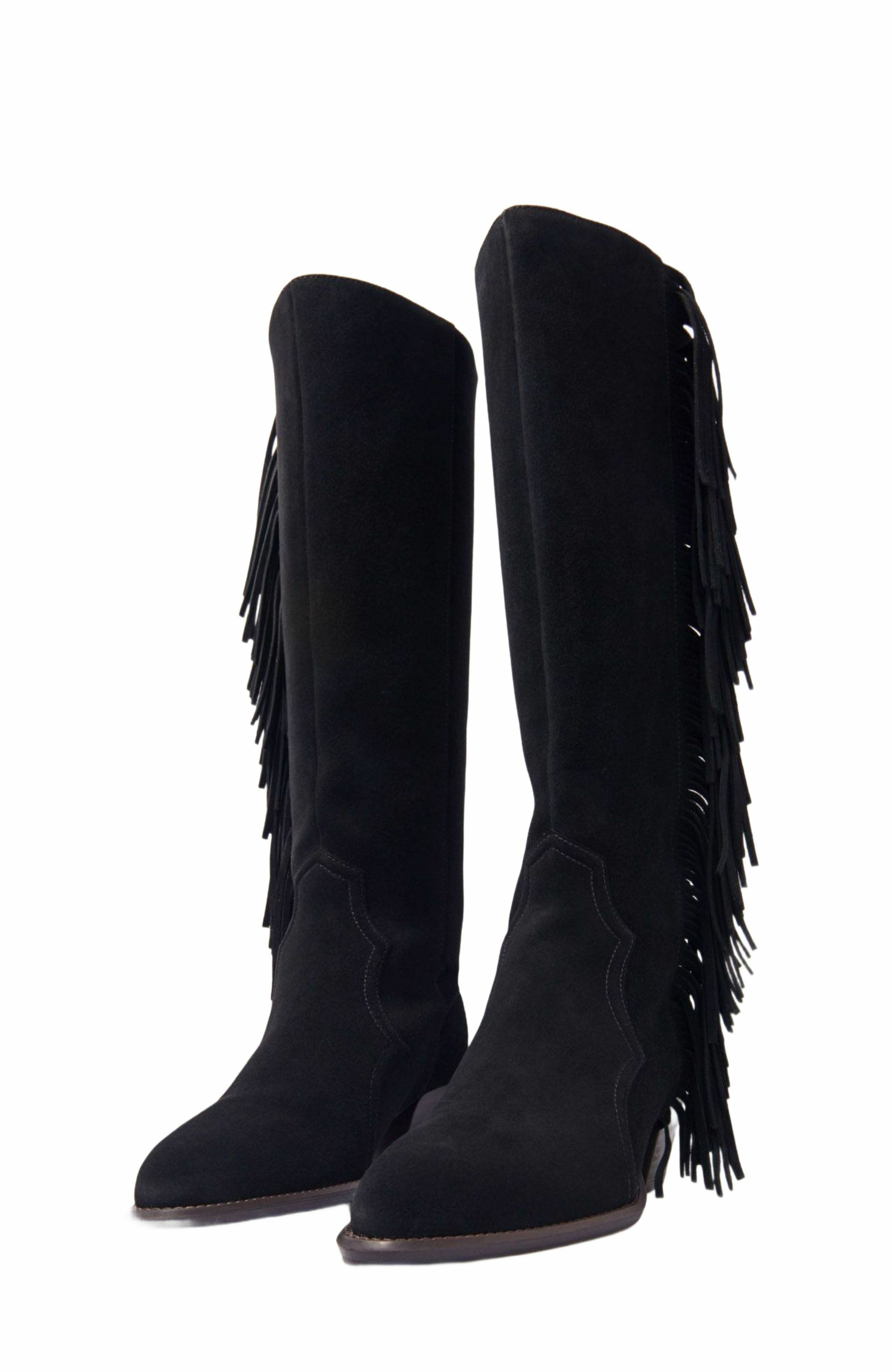 maje Fringed suede cowboy boots in Black at Nordstrom - 2