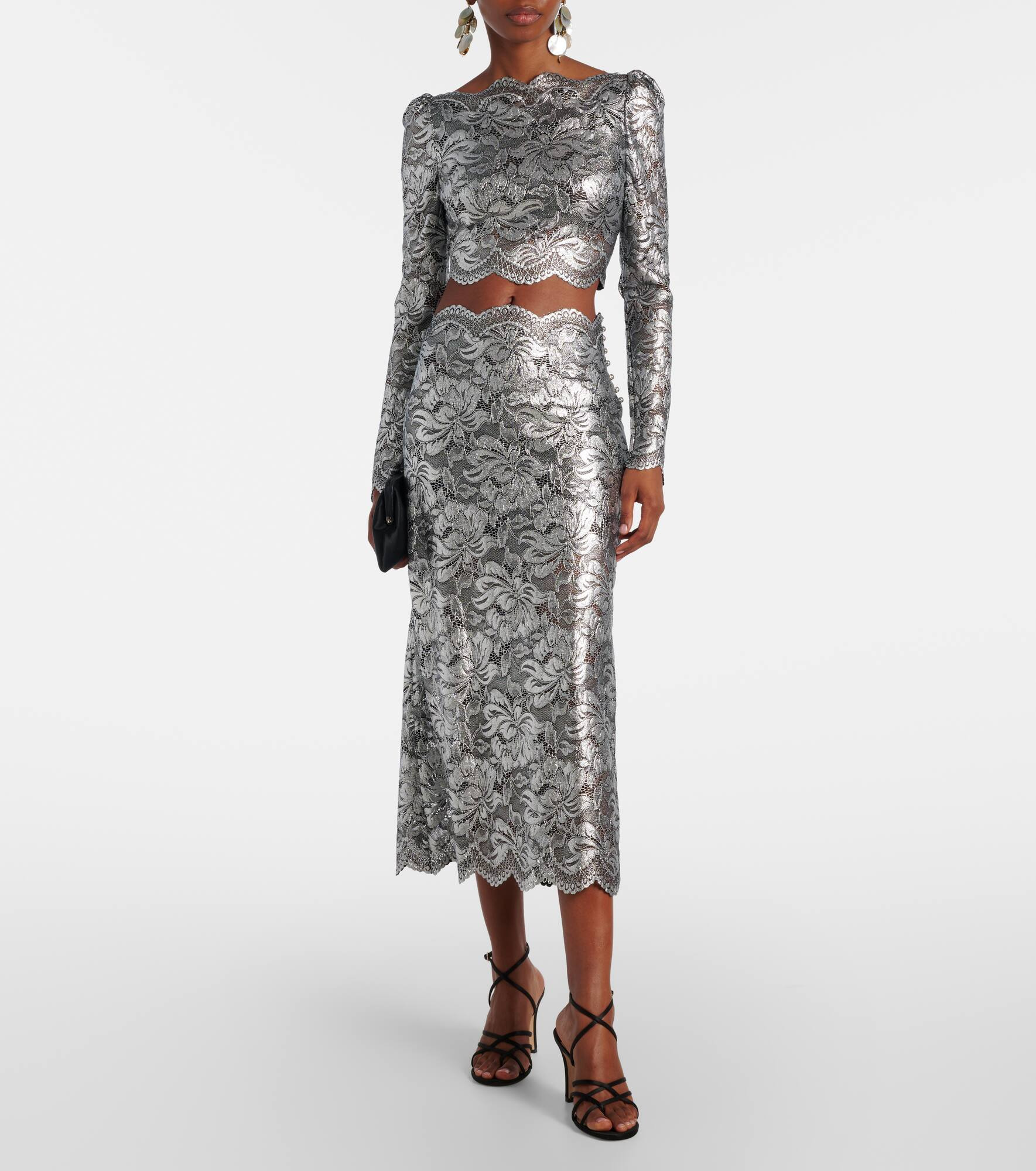 Metallic-effect lace midi skirt - 2