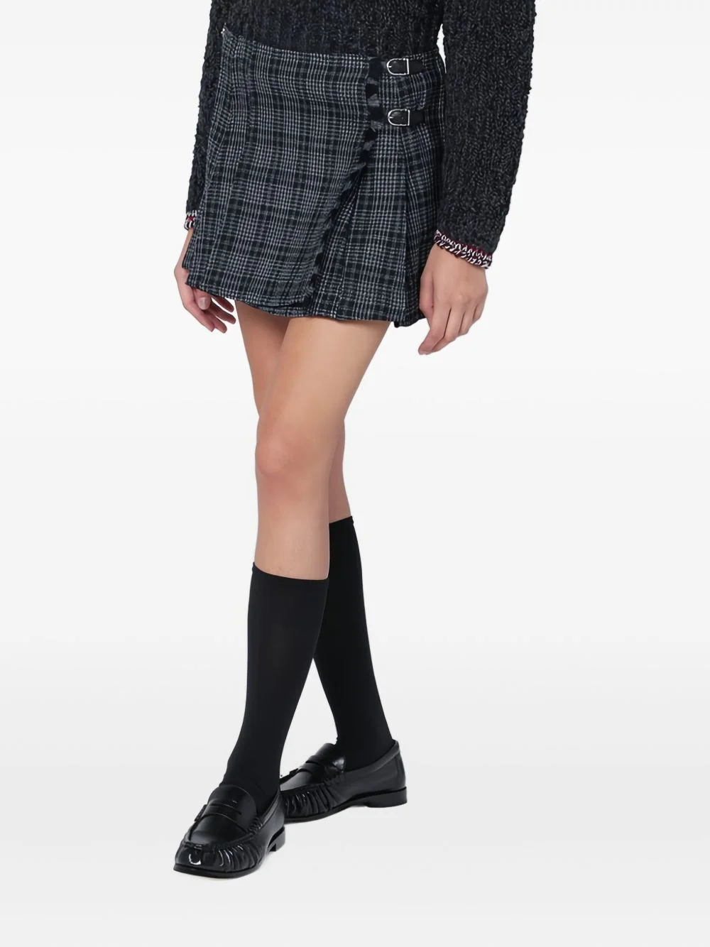 pleated check mini skirt - 1