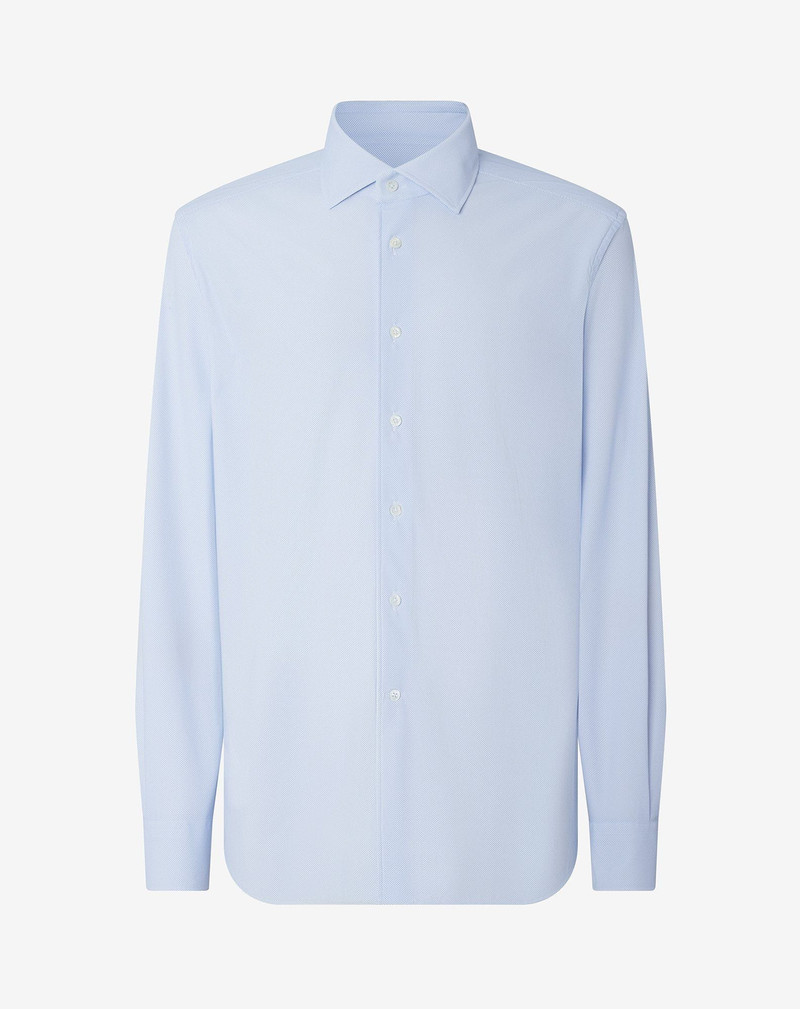 White/light Blue bi-elastic fabric shirt with micro pattern 1