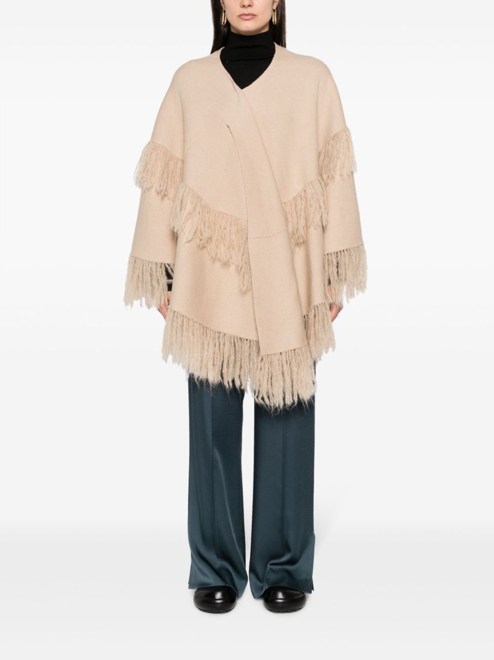 fringed wool-blend cape - 2