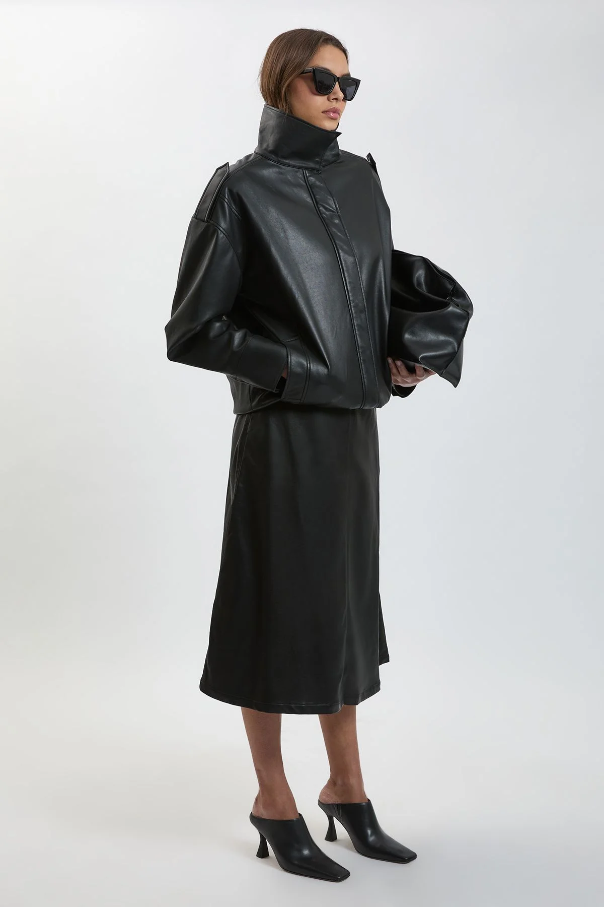 Faux Leather Relaxed Cocoon Jacket - 1